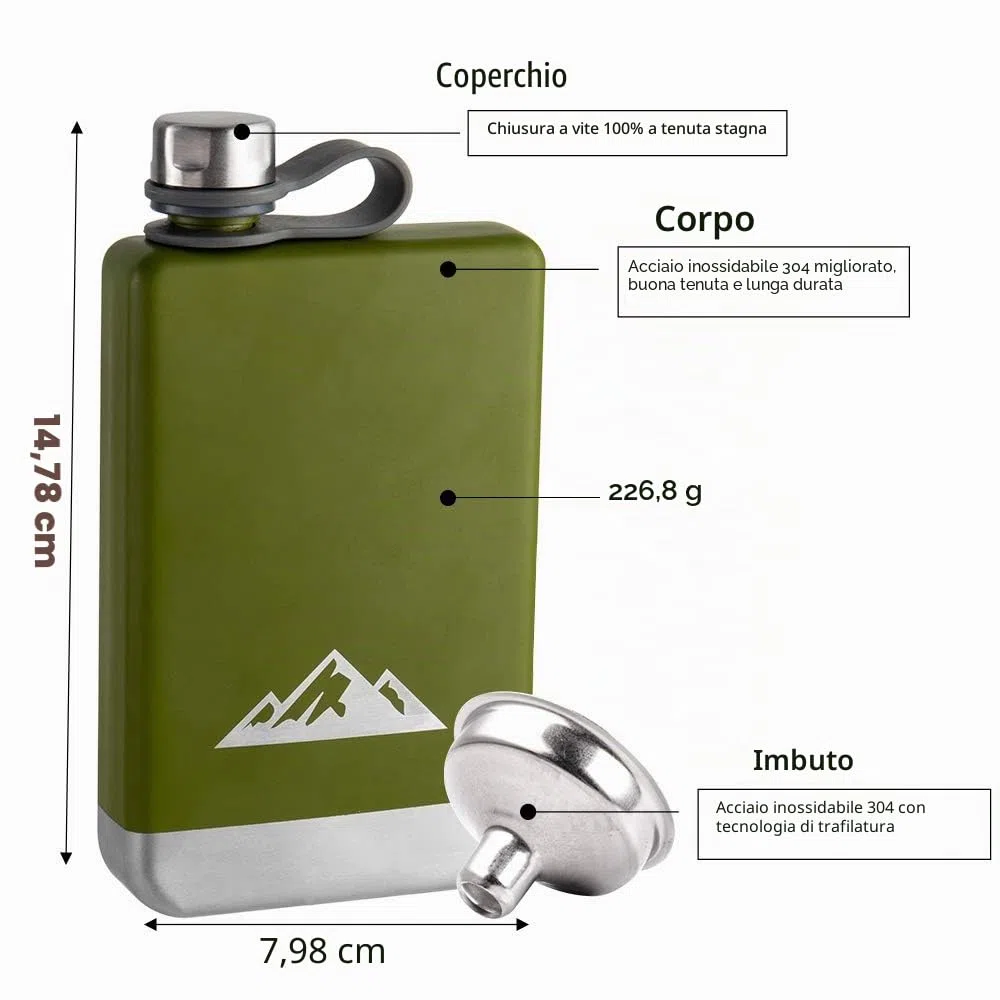 KWANITHINK Fiaschetta Tascabile 8oz/227ml Con Imbuto, per Alcool Liquori Whisky, Hip Flask Acciaio Inossidabile, Idee Regalo Festa del Papà per Campeggio Arrampicata