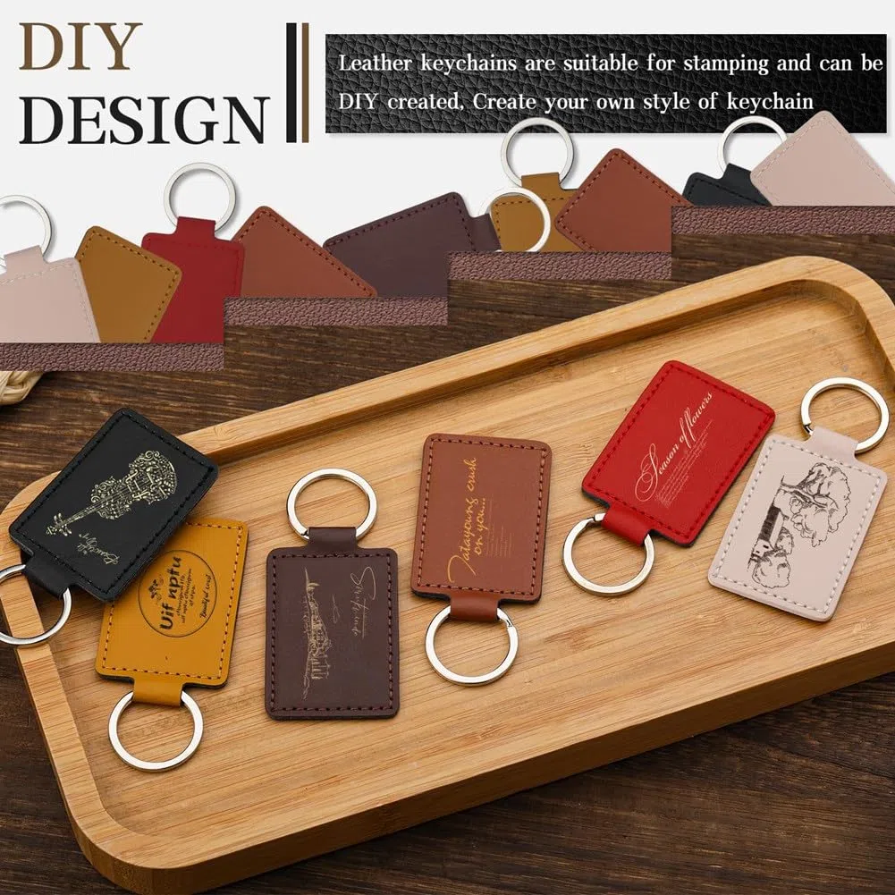 Kit in Pelle da 30 Pezzi, Rettangolari in Pelle PU con Anelli, con Incisione, DIY