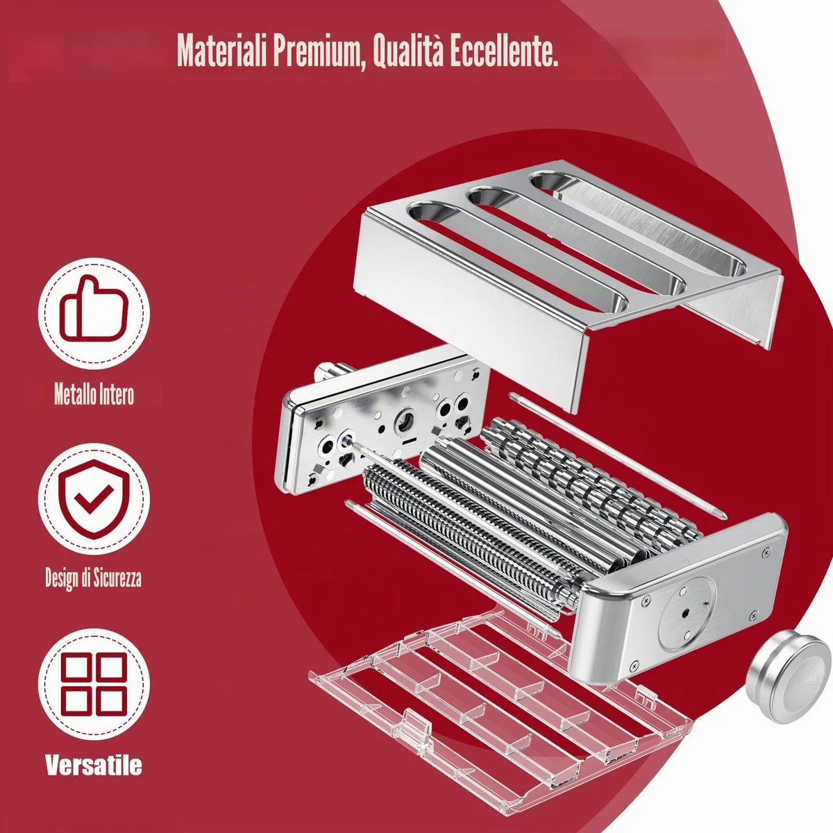 Accessorio per macchina per la pasta interamente in metallo per KitchenAid, accessorio per pasta 3 in 1 per planetaria KitchenAid, accessorio per sfogliatrice per pasta fresca regolabile a 8 velocità.