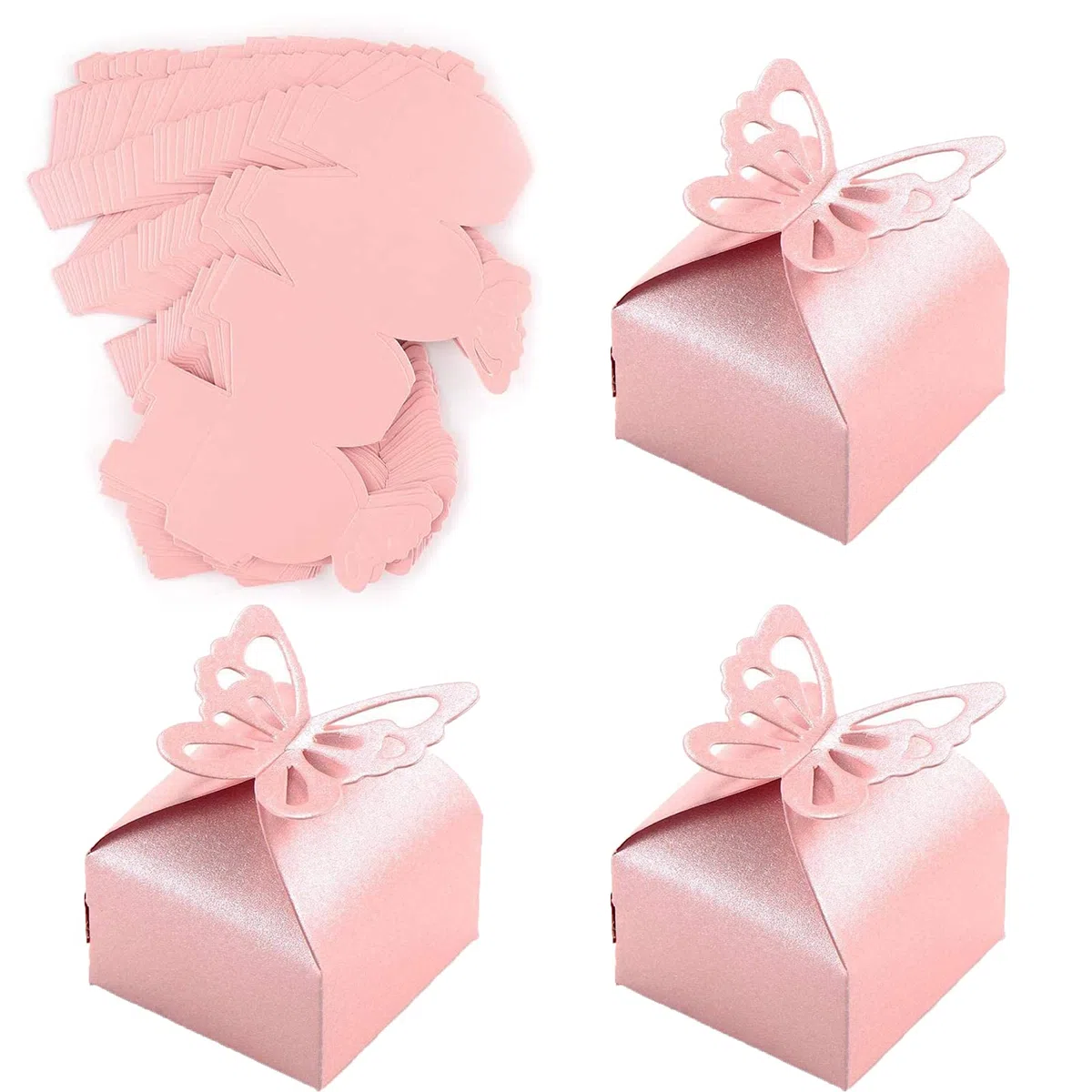 Scatole Bomboniere Farfalla, 50 PCS Carta Perlata Scatola per Caramelle Rosa, Scatole Regalo Rosa,Portaconfetti Scatola per Baby Shower, Compleanno, Matrimonio, Natale, Feste Decorazione da Tavola