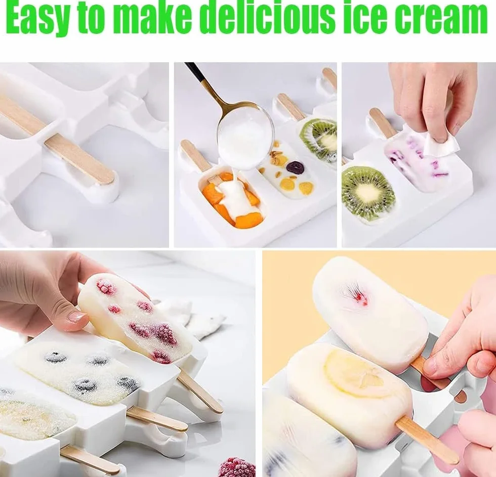 3 Pezzi Stampi per Gelato con Coperchio,Stampi Gelato Stecco con 100 bastoncino di gelato,100 sacchetto di imballaggio,100 cinghie e 100 adesivi,per Dolci Fatti in al Cioccolato Congelato Fai da Te