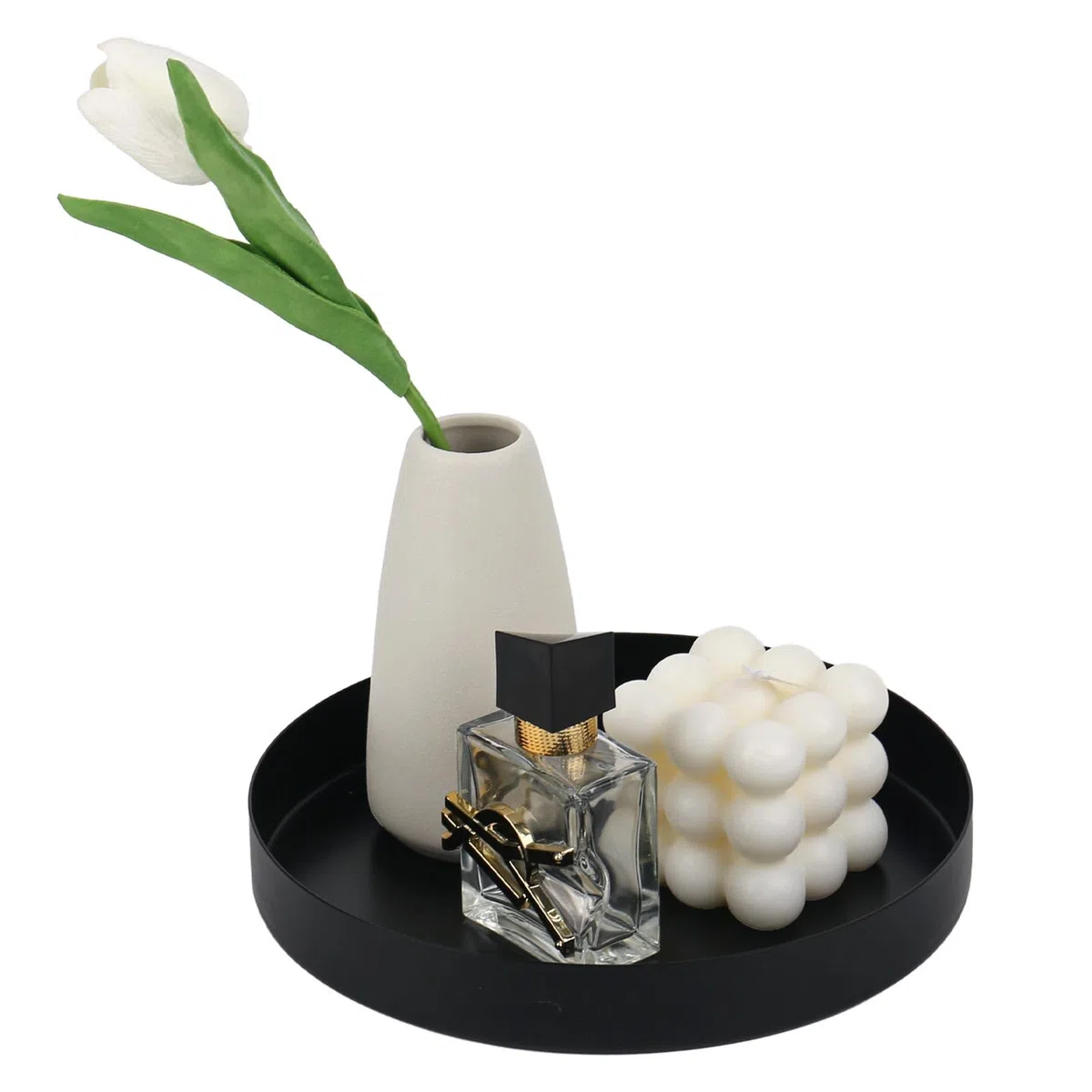 Vassoio decorativo rotondo, Ø 20 cm, rotondo, nero opaco, in metallo, piatto decorativo e vassoio decorativo per corona dell'Avvento, piatti, gioielli, organizer per trucchi, vasi | piatto da