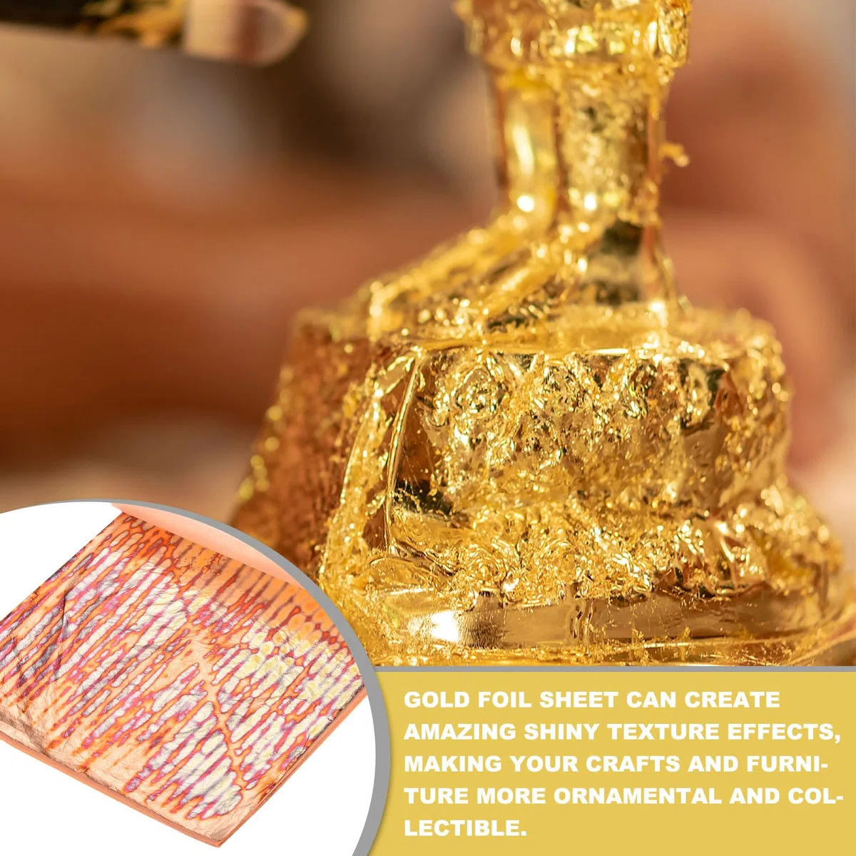 QUARKZMAN 25 Fogli Oro Finta 14cm x 14cm Fogli di Rame con Motivo A Strisce per Artigianato, Cornici, Unghie E Decorazioni Fai da Te