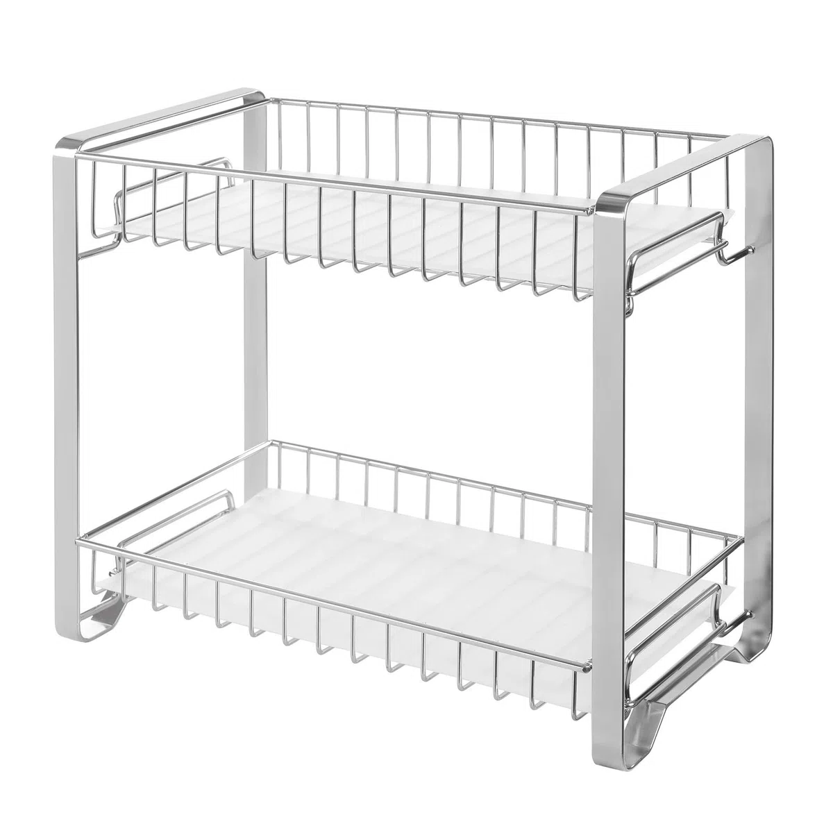 SONGMICS Portaspezie, Scaffale da Cucina in Metallo a 2 Ripiani, con Tapetto per Ripiano in Plastica, Piedini Antiscivolo, Assemblaggio Facile, per Banco, Dispensa, Bagno, Argento KCS013E01