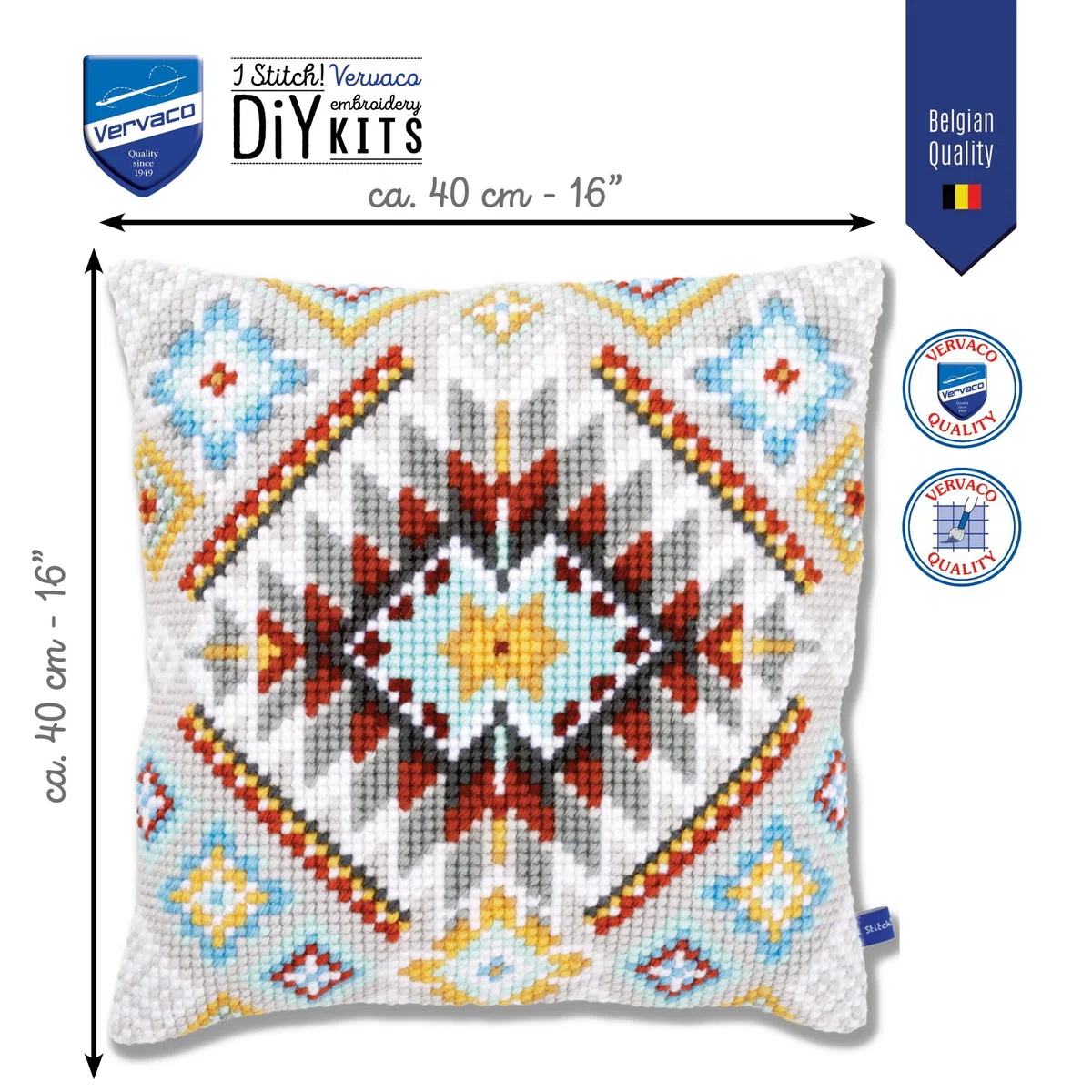 VERVACO Kit Cuscino Punto Croce Etnico I Set Ricamo Principianti Cuscini Gobelin Decorativi ca. 40 x 40 cm Accessori per Lavoretti Creativi DIY Casa Decor Hobby Adulti Cross Stitch