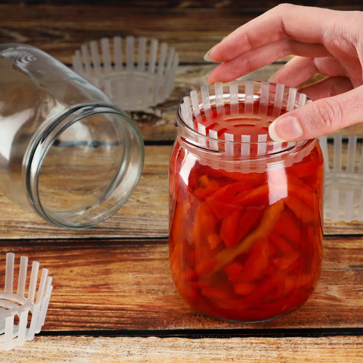 KADAX Pesi di Fermentazione – Set da 12 | Accessorio fi 82 mm con Rete per Barattoli TO82 | Inserto Plastica per Crauti, Kimchi & Cetriolini | senza BPA