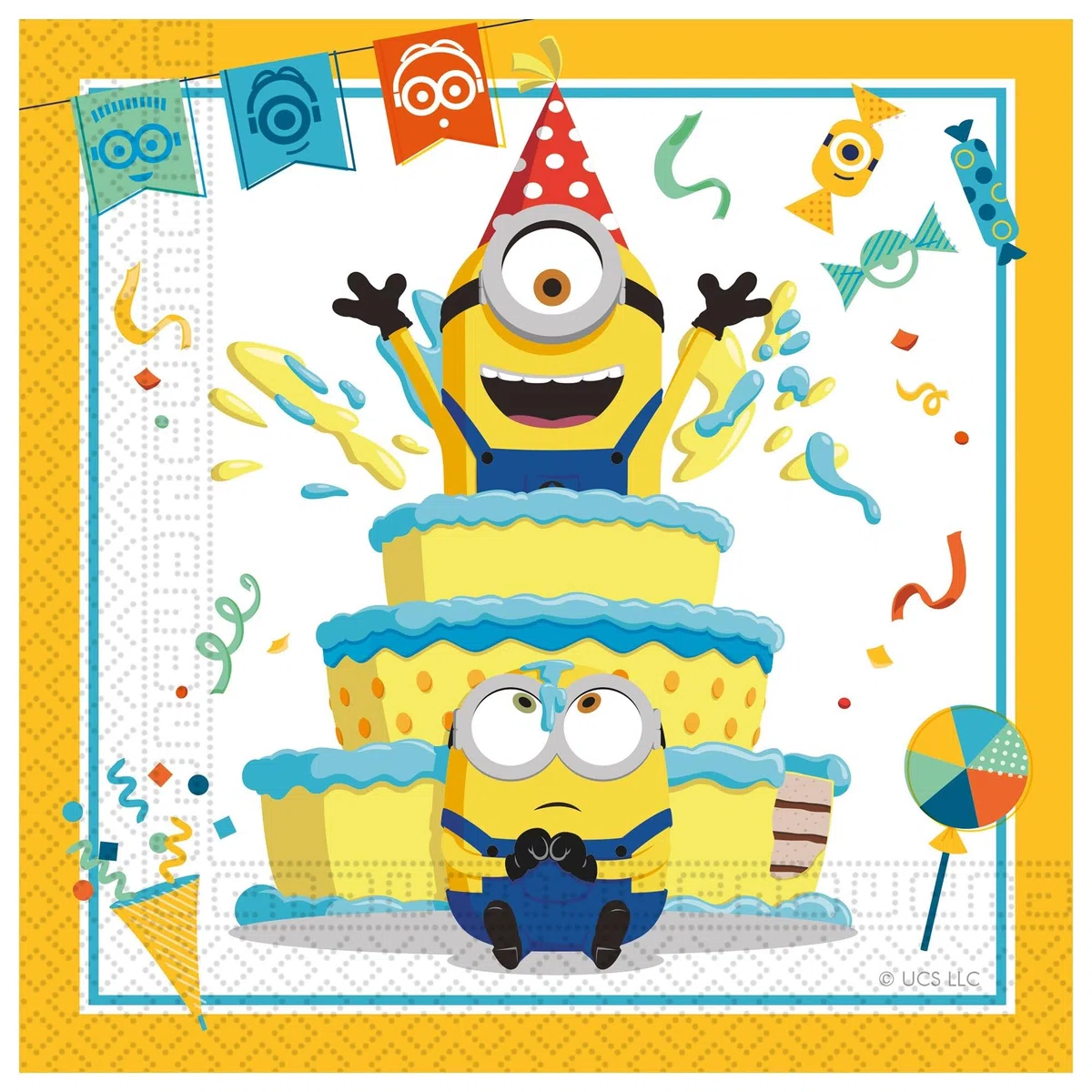 Procos 10137423 - Set per feste S Minions: Rise Of Gru, set da 52 pezzi, 16 piatti, 16 bicchieri, 20 tovaglioli, stoviglie usa e getta, stoviglie per feste, decorazione da tavolo