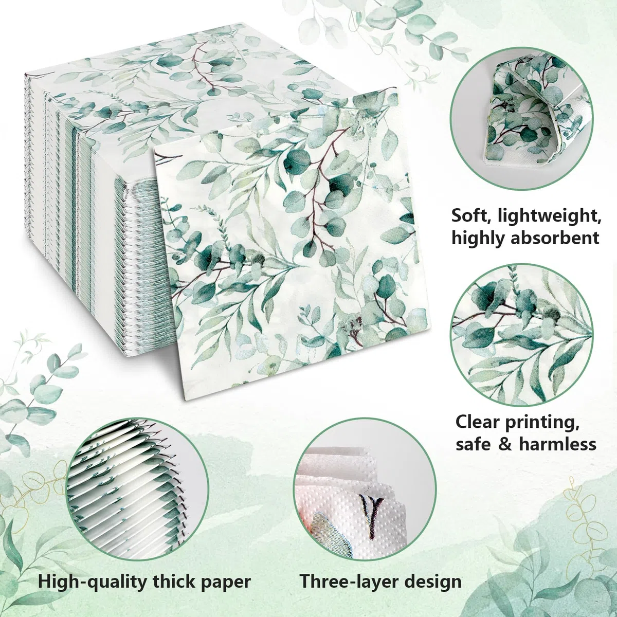 Tovaglioli di eucalipto 80 pezzi, tovaglioli verde salvia per matrimonio, estate, feste estive, battesimi, matrimoni, decorazioni da tavolo, tovaglioli di carta usa e getta