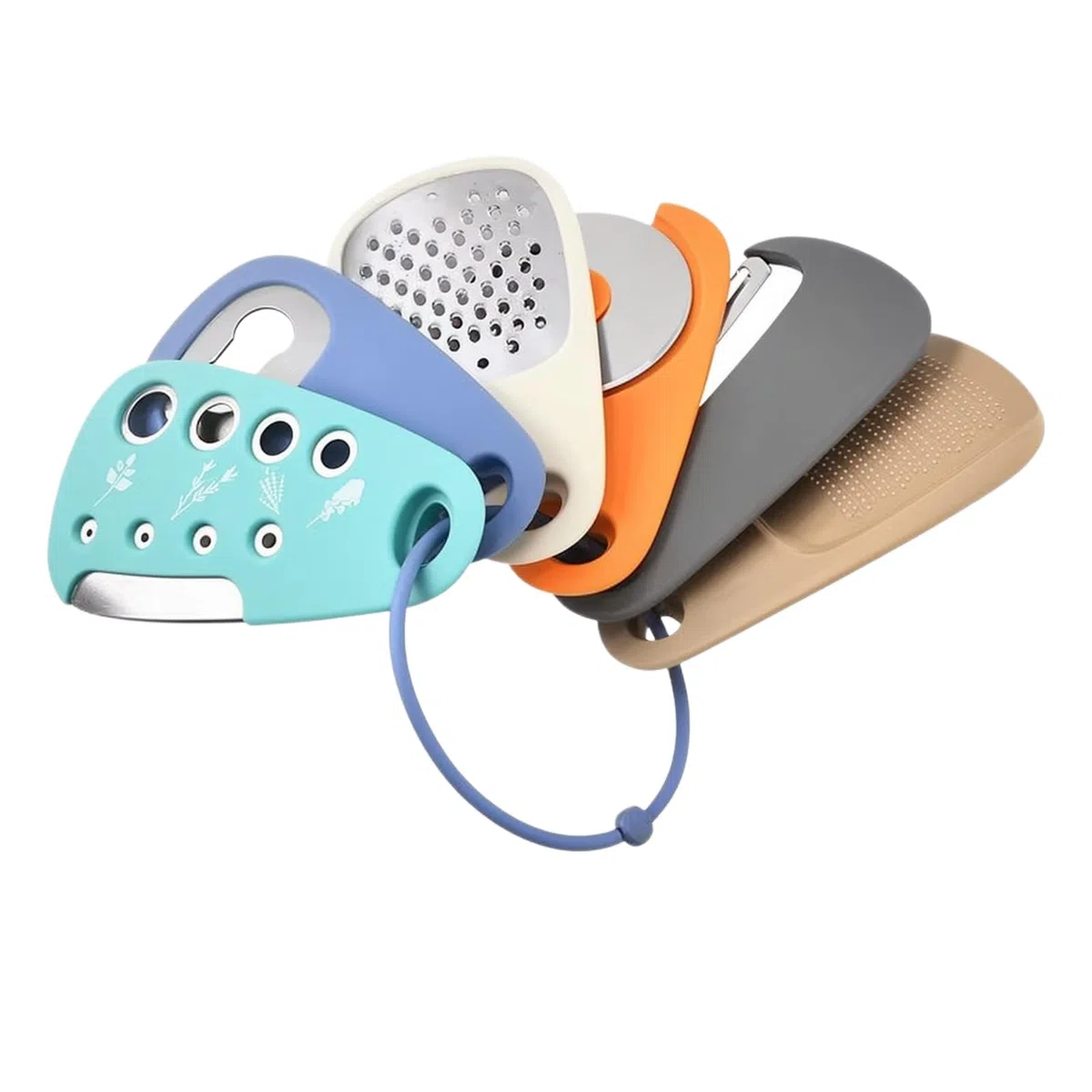 Set di Utensili da Cucina Portatili 6 in 1, Accessori da Cucina Salvaspazio, Accessori da Campeggio, Pelapatate, Tagliapizza, Apribottiglie, Spremiaglio, Macinino Zenzero, Taglierina Vaniglia