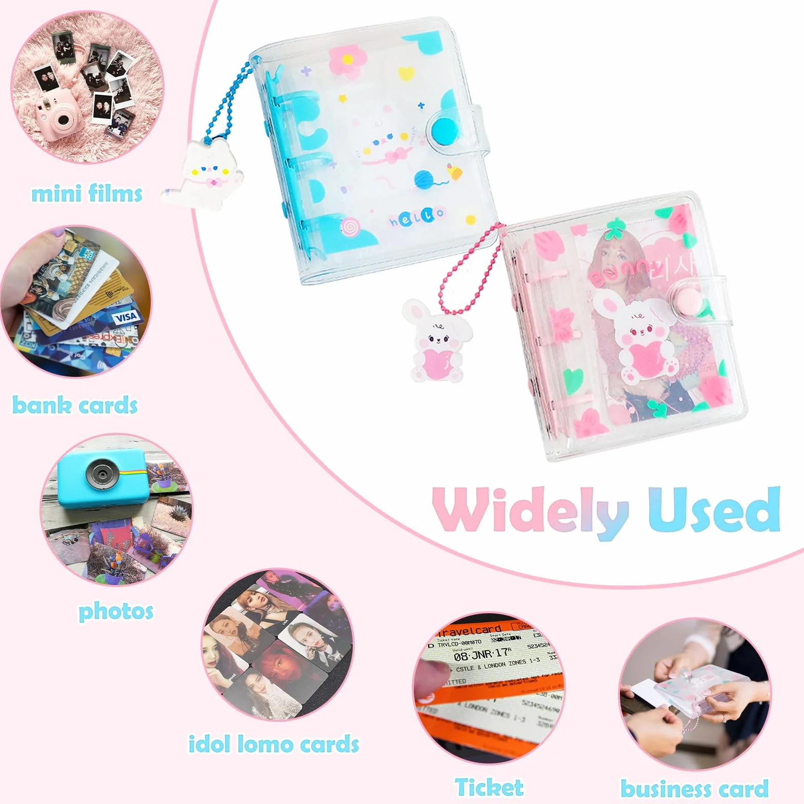 2 Kpop Binder Photocard Holder con 10 Maniche, 3 Pollici 60 Tasche Mini Porta Album con Portachiavi, Fotografico per Foto Card