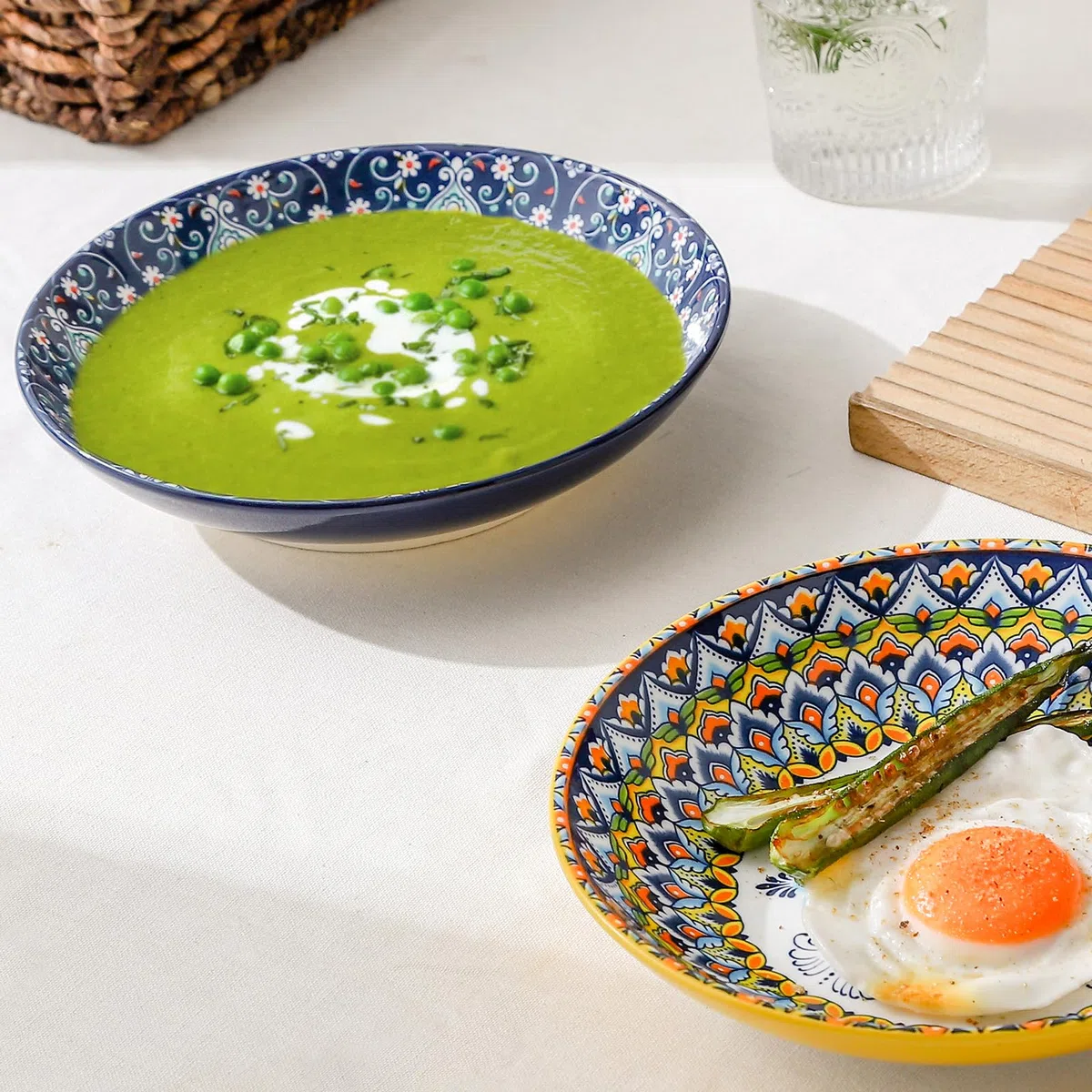 HENXFEN Piatti fondi in porcellana, 700ml ciotole per zuppa piatti per pasta set di 6, piatti per insalata colorati per pasta zuppe insalata frutta - stile boemo
