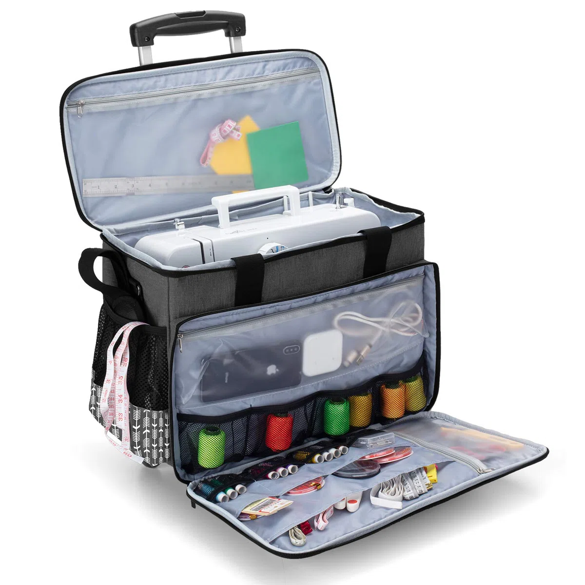 Yarwo Staccabile Borsa Trolley per Macchina da Cucire, Borsa per Macchina da Cucire con Tavola di Legno per Sostenere Il Fondo, Adatto per la Maggior Parte delle Macchine da Cucire Universali