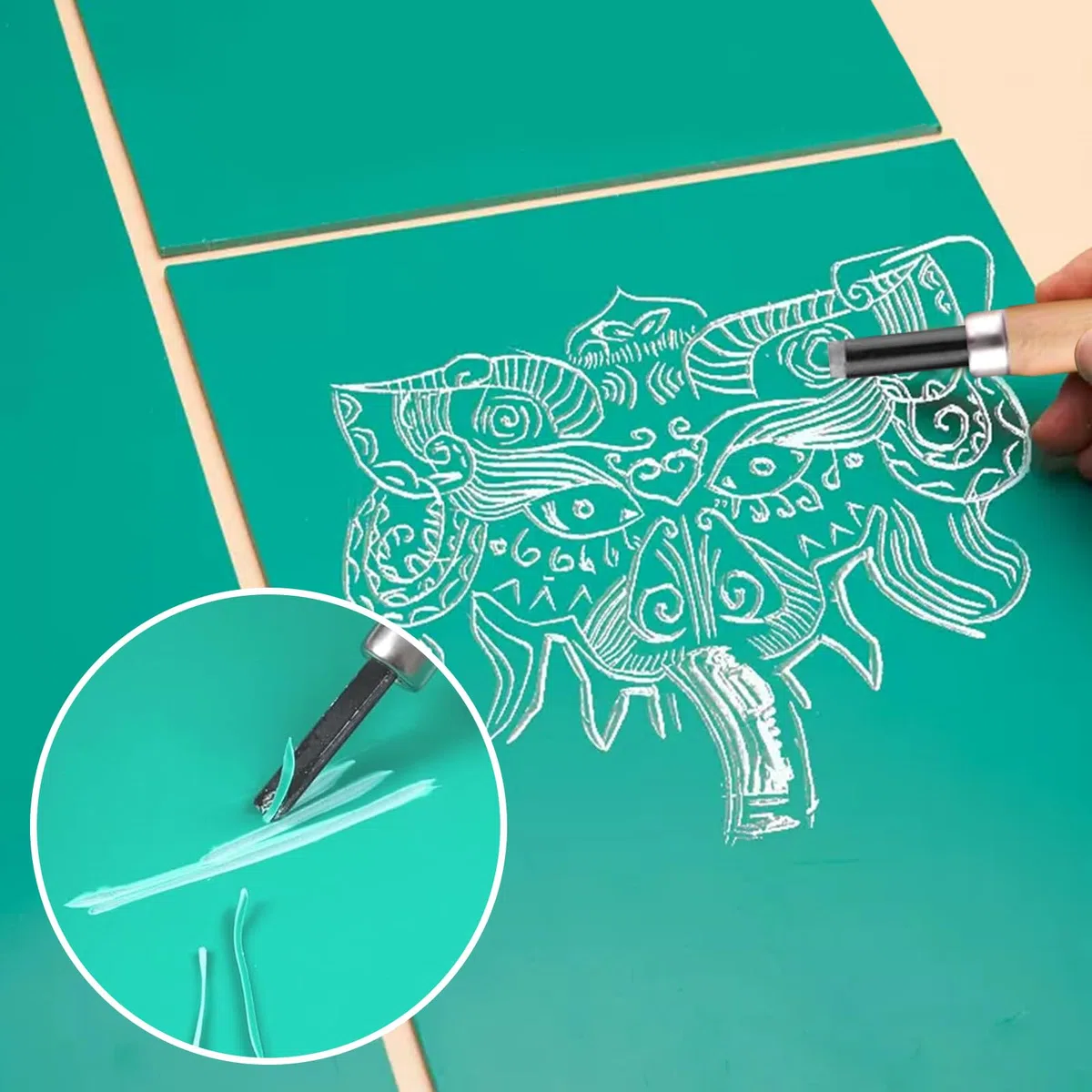 Linoleum, set di 3 piastre da taglio linoleum, per intaglio linoleum, piastra A5, A4, utensili da taglio in linoleum, per stampaggio