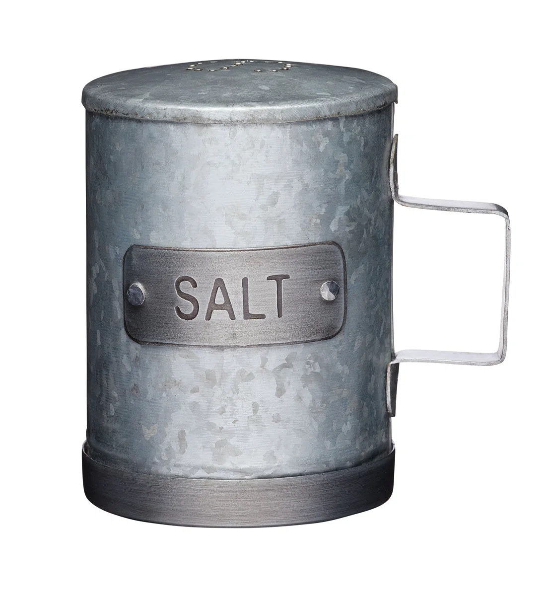 KitchenCraft Industrial Kitchen Saliera in Acciaio Zincato Stile Vintage, Design Industriale, Manico Saldato e Tappo in Silicone, 10 cm