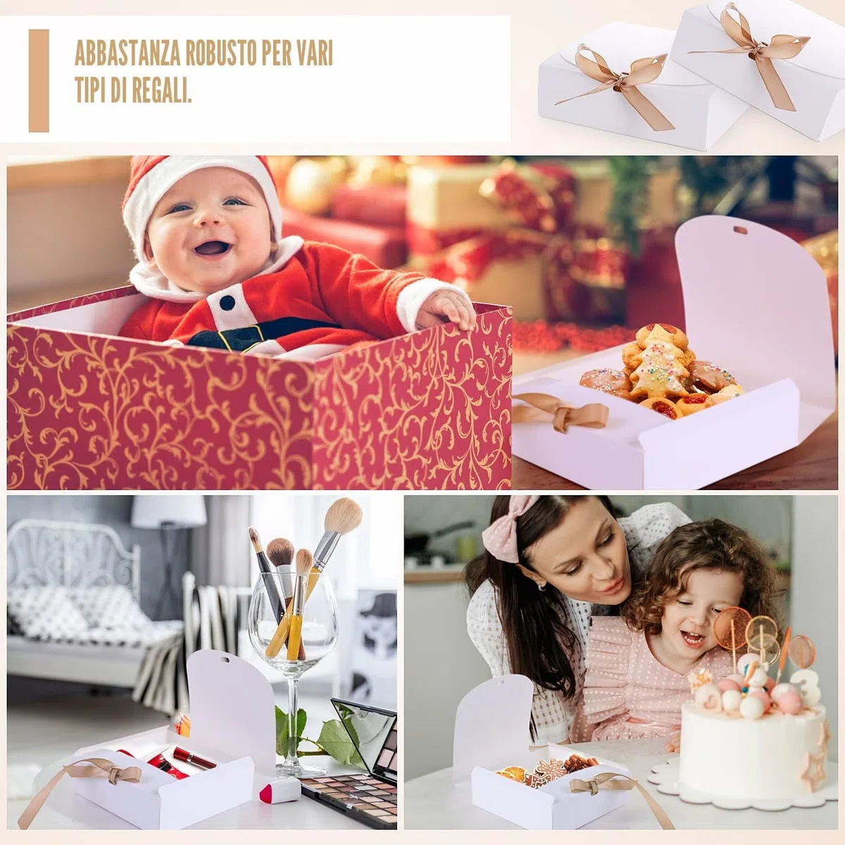 Scatola Regalo,Goomp 10 Pezzi 20 x 20 x 10 cm Scatola Regalo con Coperchio Scatola Biscotti Natale Scatole Regalo Natalizie per Pasticceria,Dolci,Cioccolatini,Cupcake