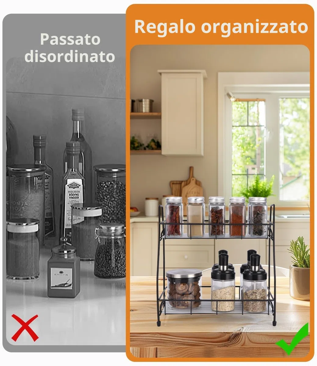 Porta Spezie per Cucina, Organizer Cucina in Metallo, Porta Spezie Salvaspazio, Alzatina Spezie Moderna, Ripiani Pratici Salvaspazio per Oggetti e Bagno, Portaspezie Ideale per Spazi Ridotti