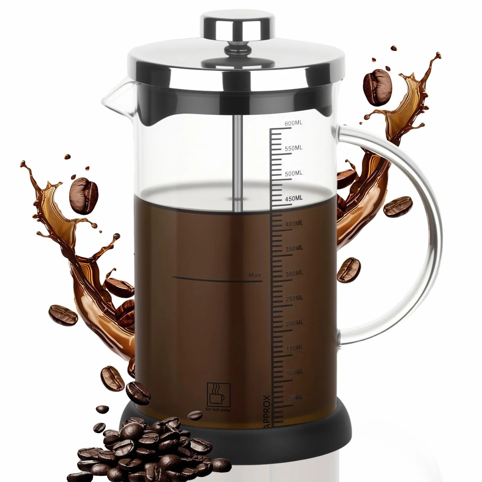 French Press, 600ml French Press Caffettiera Adatta per la Casa o in Viaggio