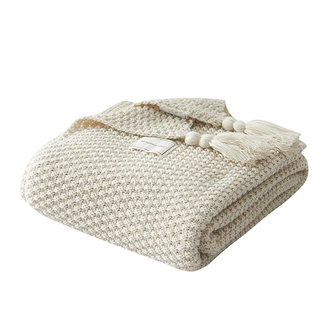 AUSTINCIAGA Coperta in maglia plaid per divano Copriletto Coperta da letto nordico Calda Morbida con frange Fatta a mano Per spiaggia Tutte le stagioni Acrilico