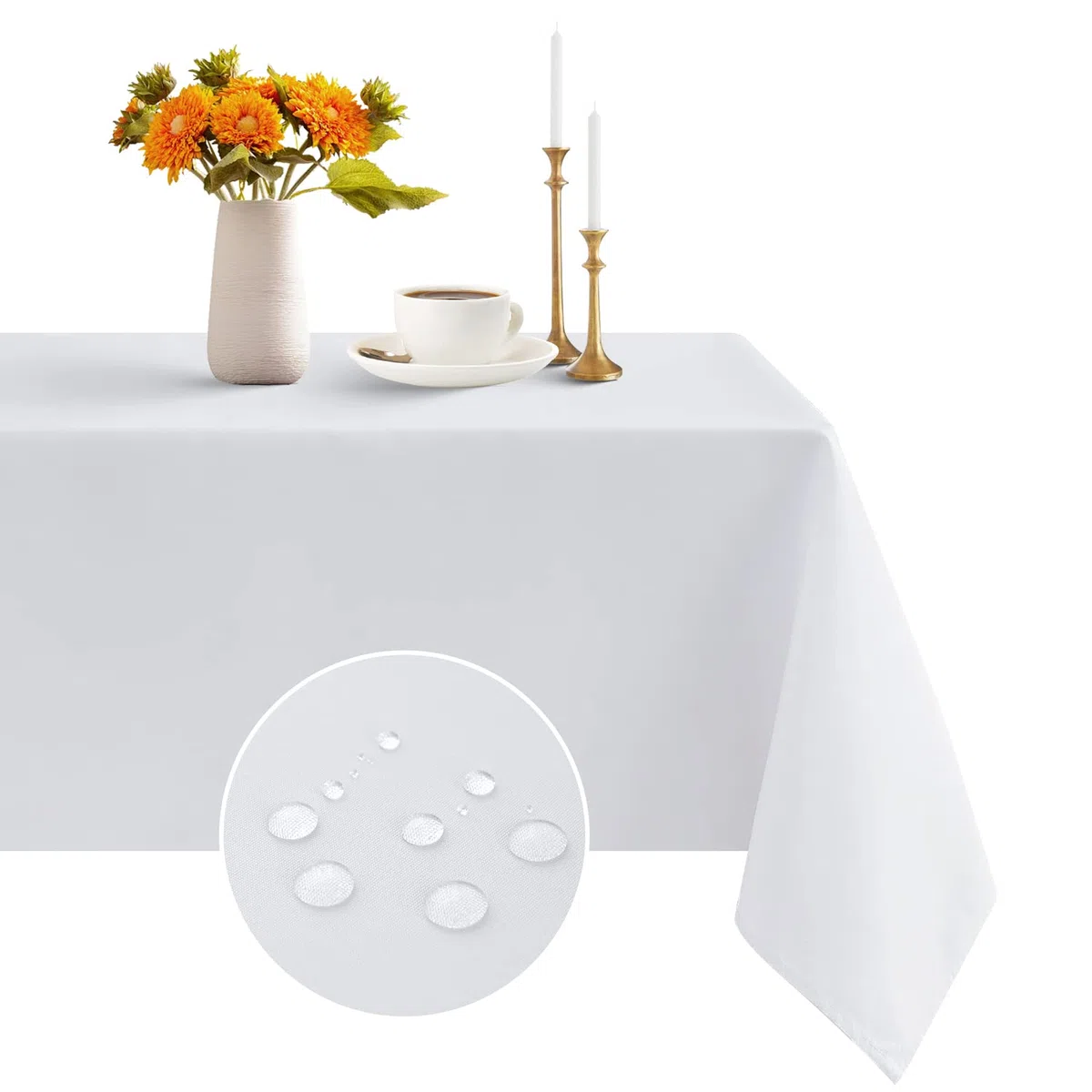 Romanstile Tovaglia Antimacchia Rettangolare 240x140 cm Bianca, Esterno Copri Tavolo Grande Elegante e Antispruzzo per 8–10 Posti, per Occasioni Pasqua, Primavera, Feste, Pranzi in Famiglia, Giardino