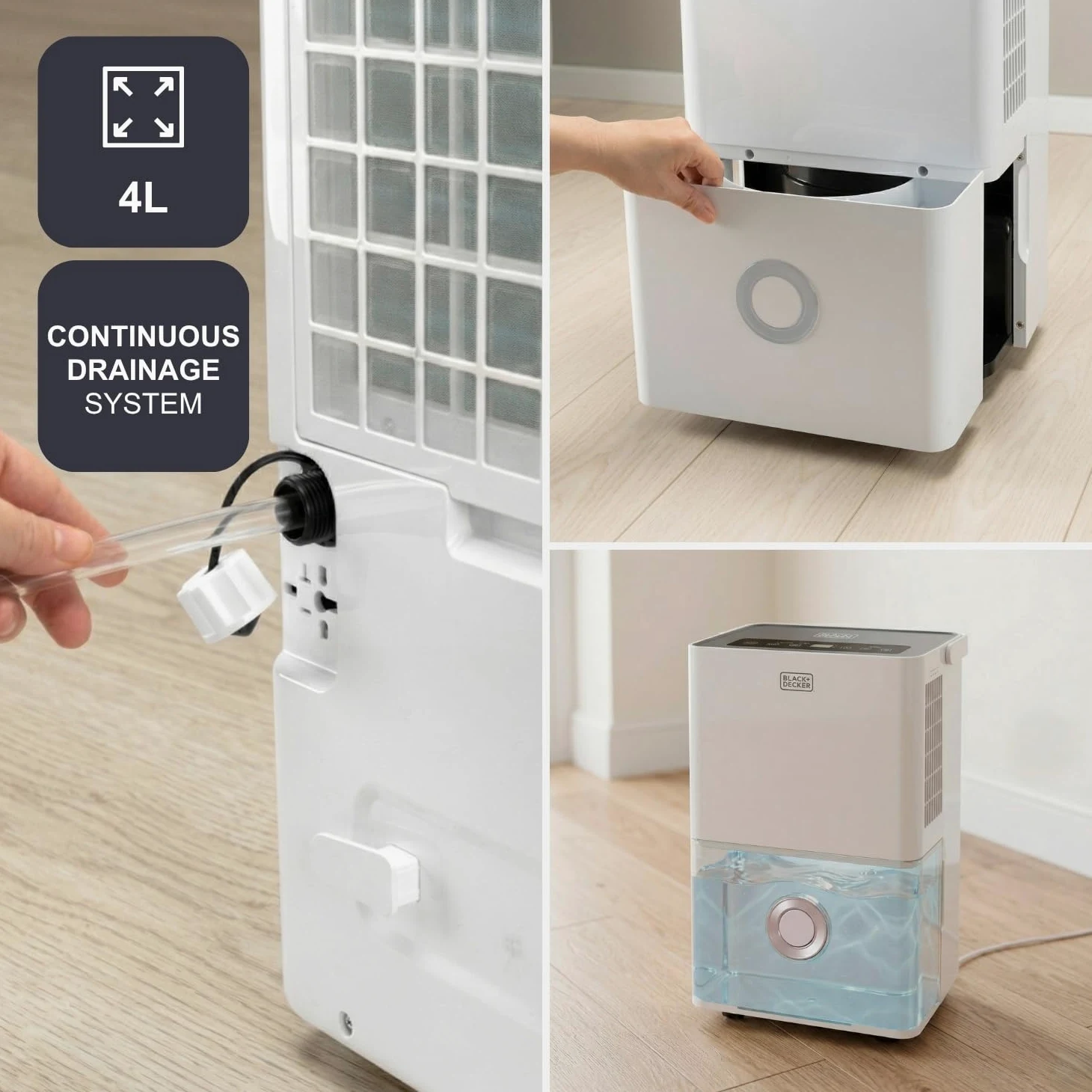 BLACK+DECKER - Deumidificatore e purificatore d'aria BXDH20E + 20 L/giorno | HEPA13 | Asciugatura biancheria | 2 velocità | 400W | Serbatoio 4 L | Programmabile 24h | Ruote | 40 m² | Bianco