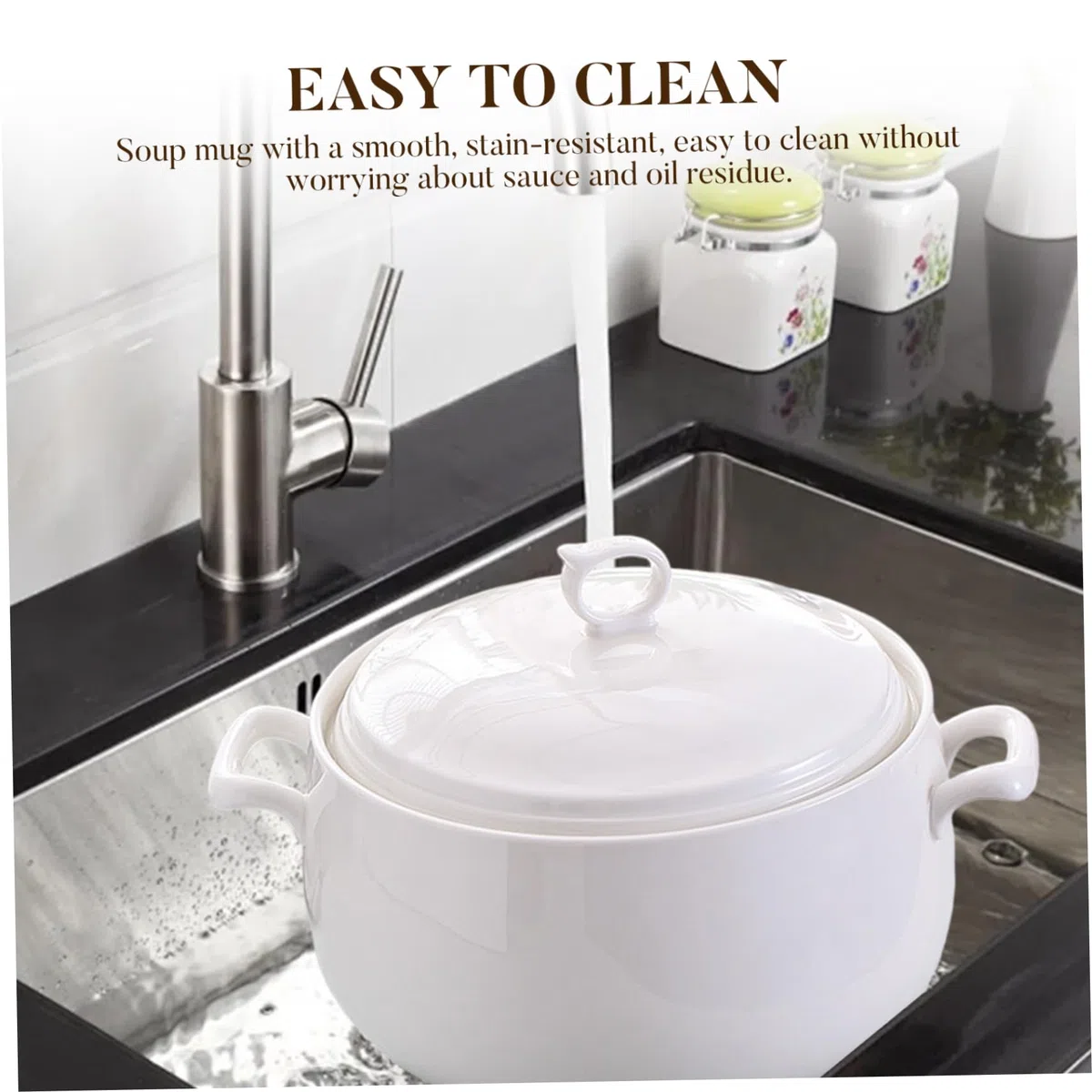 Zuppiera da 3000 ml, ciotole da portata rotonde in ceramica con coperchi, ciotole da zuppa resistenti al calore con manici, adatte al microonde per ristoranti, cucine domestiche
