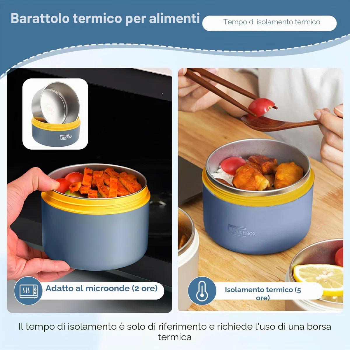 Termos per Alimenti, Contenitore Termico 550ml, Contenitore per Pranzo in Acciaio Inossidabile con Coperchio Contenitori per Conservazione Degli Alimenti Scatole Picnic (Mantieni caldo, Blu oceano)