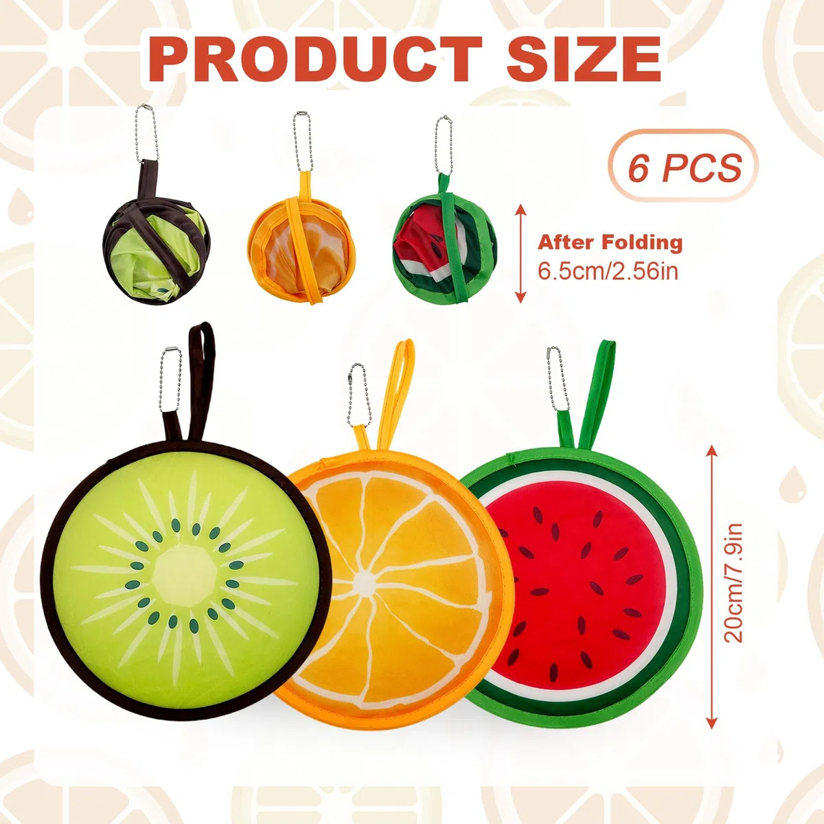 6 Pezzi Ventaglio Rotondo Pieghevole, Ventaglio Pieghevole, Ventagli Piccoli da Borsetta Mini Ventagli Anguria Kiwi Arancia Frutta per Feste Matrimoni (6 Pezzi)