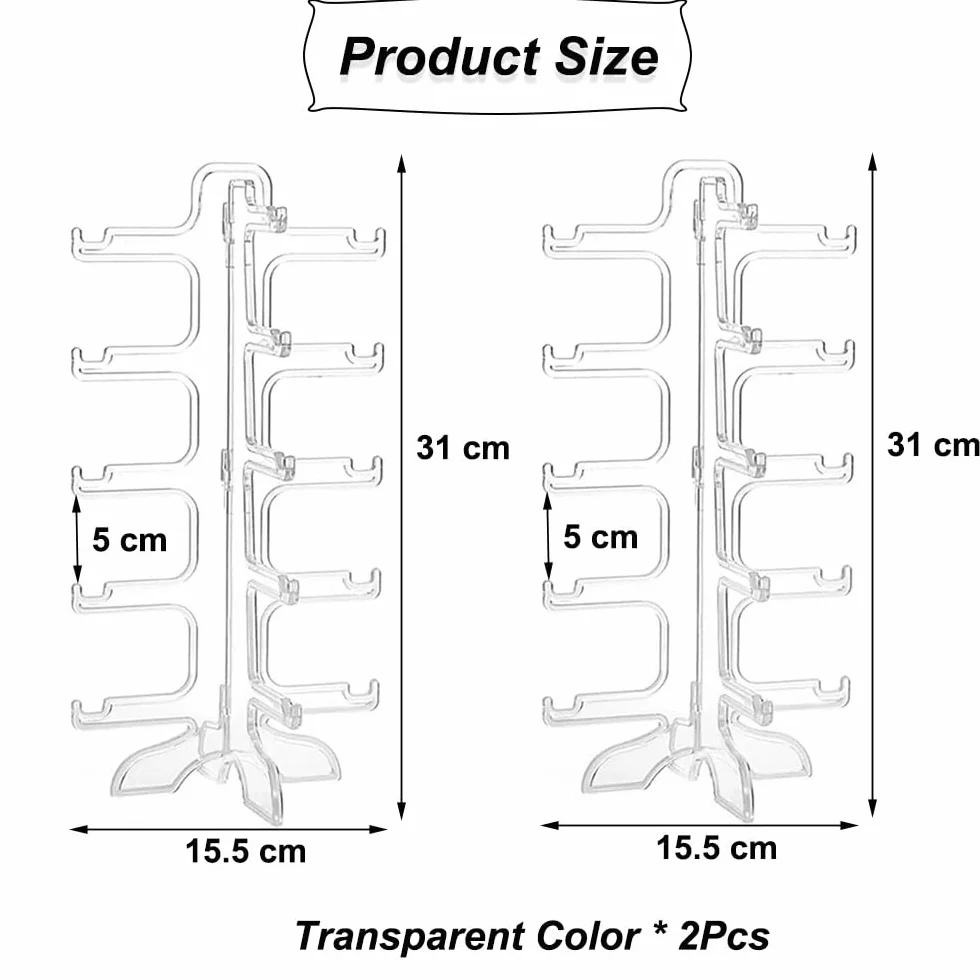 Guidre 2 Pezzi Supporto Per Occhiali da Sole, Espositore Occhiali 5 Strati, Supporto per Occhiali Multipli, Applicazione per la Conservazione di Occhiali da Sole, Specchio Piano (Trasparente)