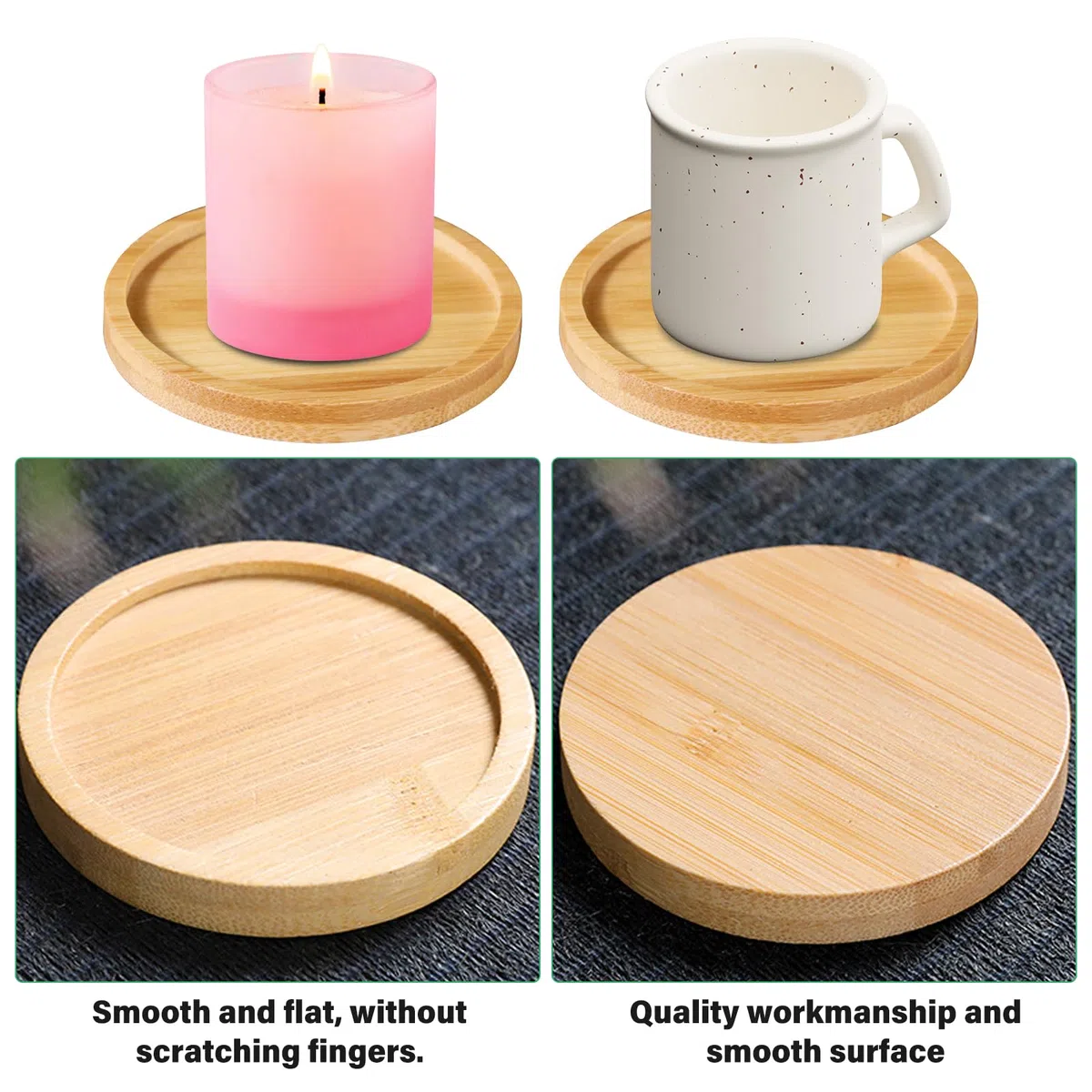 Piatti per Candela: 12 Pezzi Rotondi Piattini Decorativi in Bambù, Sottobicchieri in Legno per Battesimi, Vassoio Decorativo per Candele per Decorare o Come Articolo da Regalo (Diametro 9cm)
