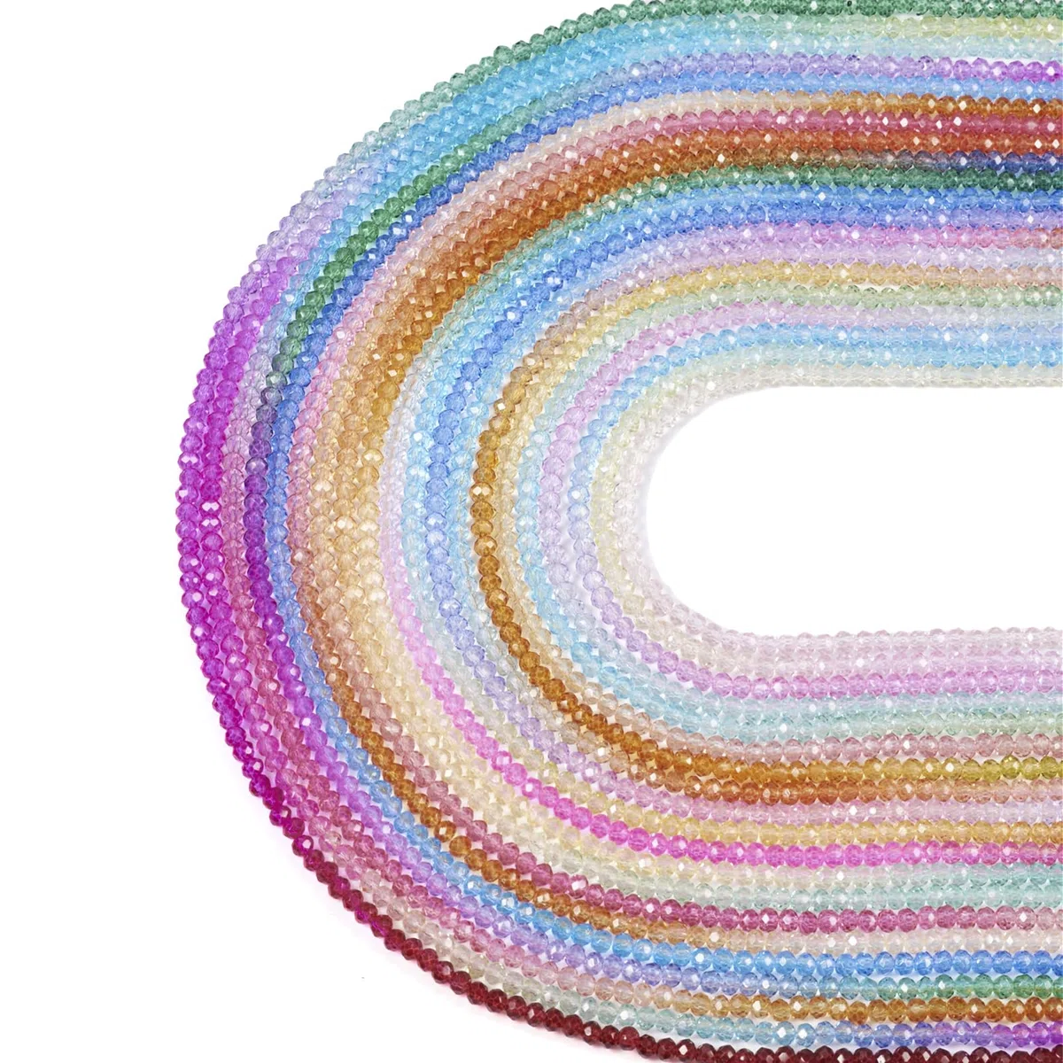 FASHEWELRY - 20 fili di perline di vetro trasparente, 3 mm, perline sfaccettate a rondelle colorate, distanziatori liberi per braccialetti e collane, bigiotteria fai da te