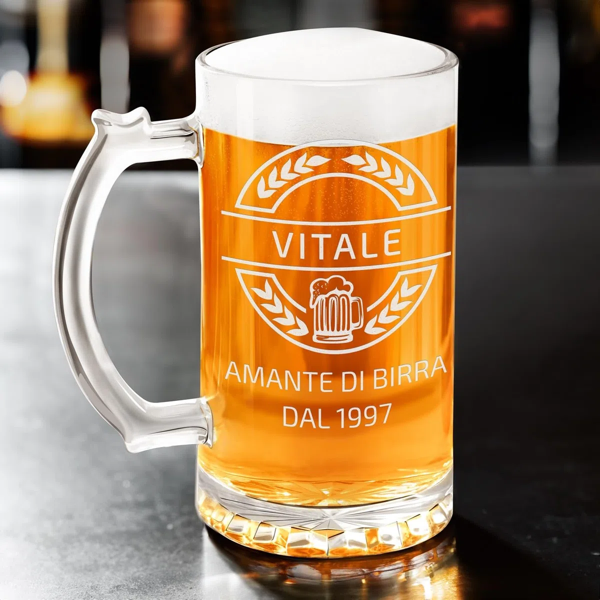 Maverton Boccale birra personalizzato con incisione - Regalo uomo compleanno - Bicchieri birra con manico 400 ml - Vetro di alta qualità altezza 15 cm - Idee regalo uomo per ogni occasione