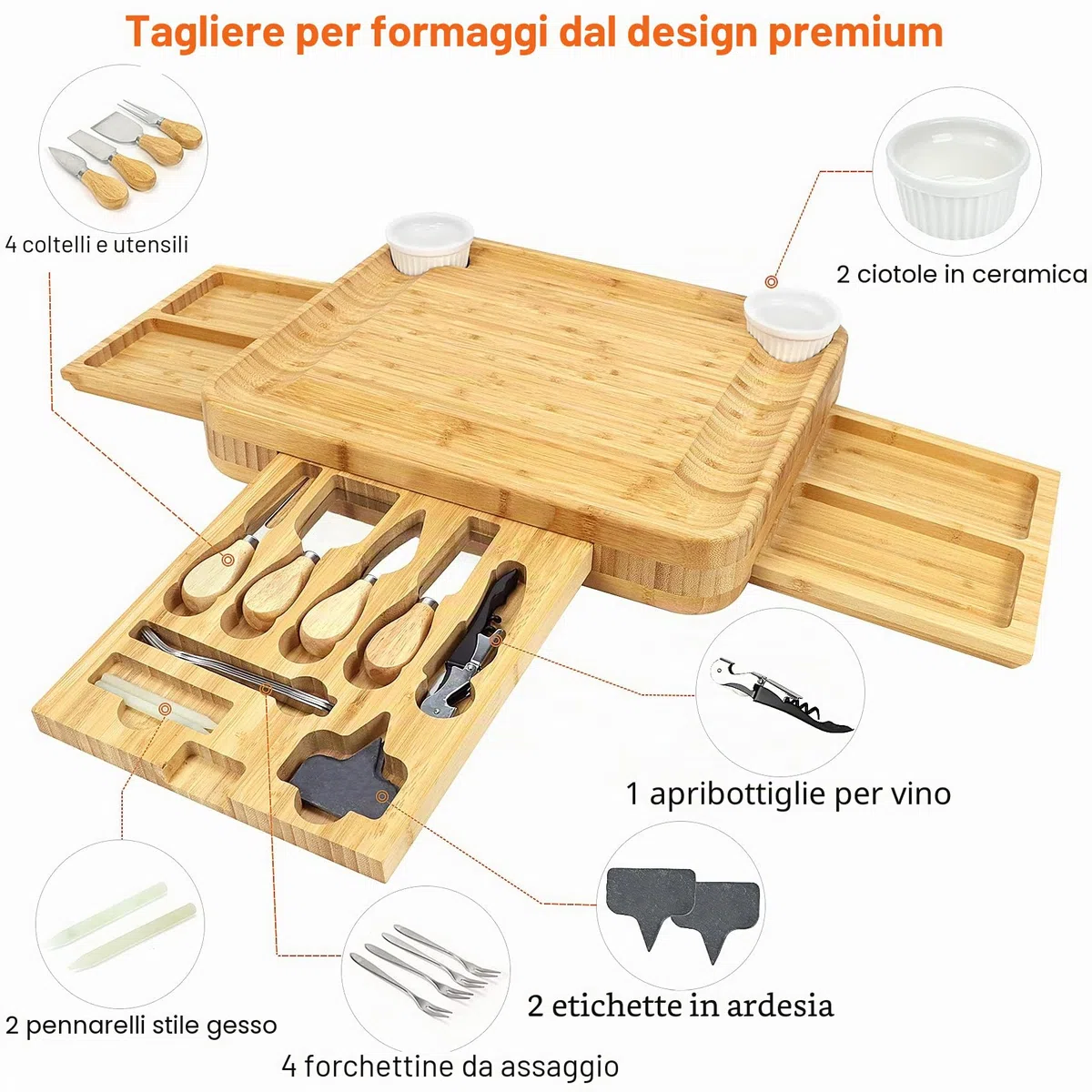 Idee Regalo Set Tagliere di Formaggio, Set di Coltelli per Tagliere di Salumi e Frutta Rotonda, Idee Regalo Originale per Donna/Maestra, Compleanno, Natale, Matrimonio
