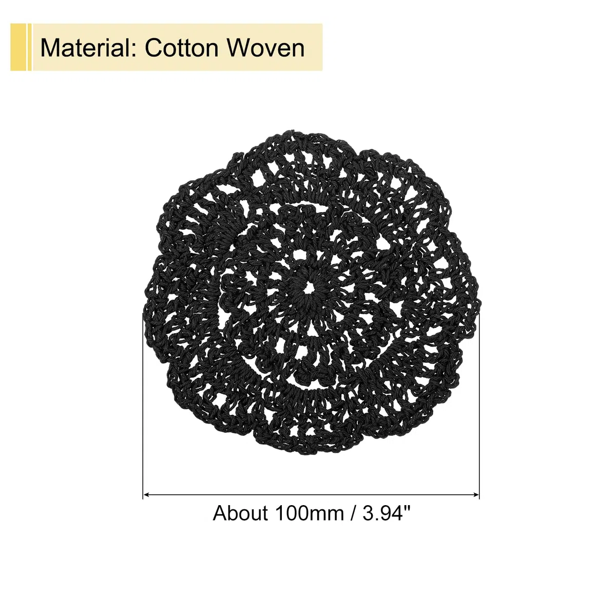 QUARKZMAN Centrini Uncinetto 4pz 4" - Cotone Intreccio Tessuto Sottobicchieri Pizzo Rotondo Sottobicchieri Fatti Manualmente con Floreale Motivo per Matrimonio Festa Decorazione (Nero)