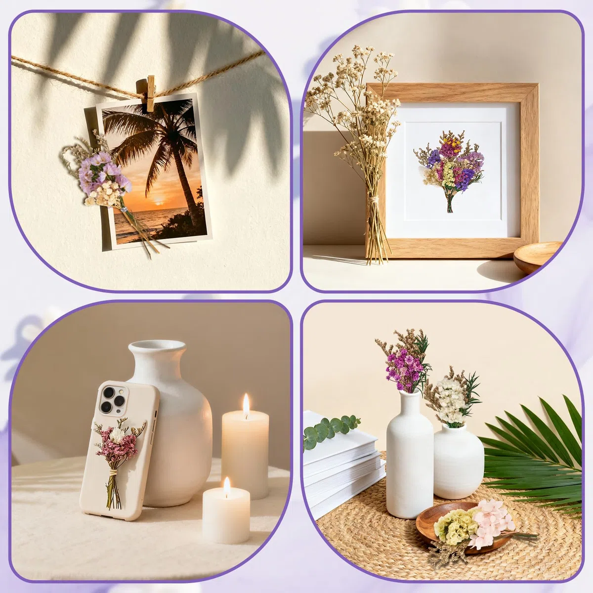 15 Fascetti di Mini Fiori Secchi Decorativi, Bouquet di Fiori Secchi Naturali e Perenni, Fiori Secchi, per Decorazione da Tavolo per Matrimonio, Decorazione per Libreria per Casa e Fai da Te