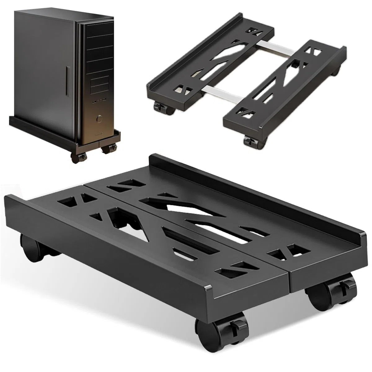 GOMETY Supporto per CPU portatile, supporto per computer, universale, larghezza regolabile, supporto per CPU con 4 ruote, porta tower cart sotto scrivania, supporto per computer, ruote bloccabili per
