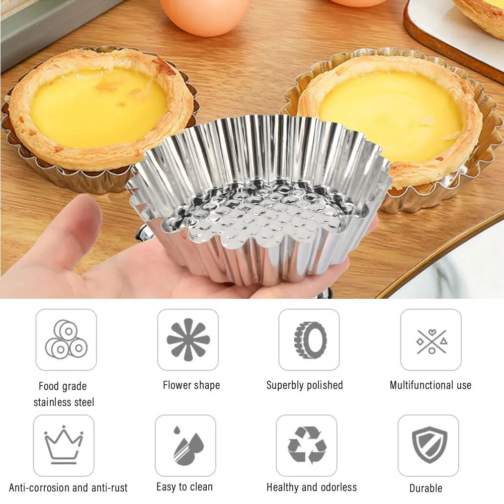 OTYMIOW Stampi di Crostate di Uova 20PCS Pirottini in Acciaio Inox 430 Alimentare, Stampo Torta Cupcake, Stampo Mini per Tortine Antiaderente Formine Muffin, Stampi Budini Formine Crostatine Dessert