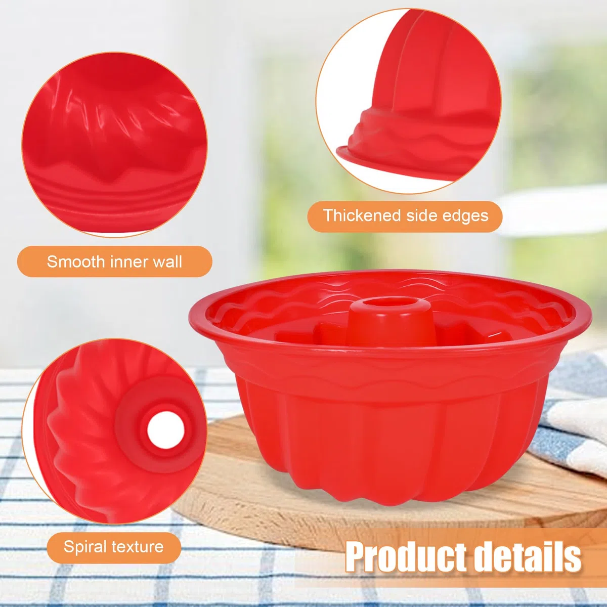 Stampo per ciambella 23 cm in silicone antiaderente resistente alle temperature per dolci (rosso)