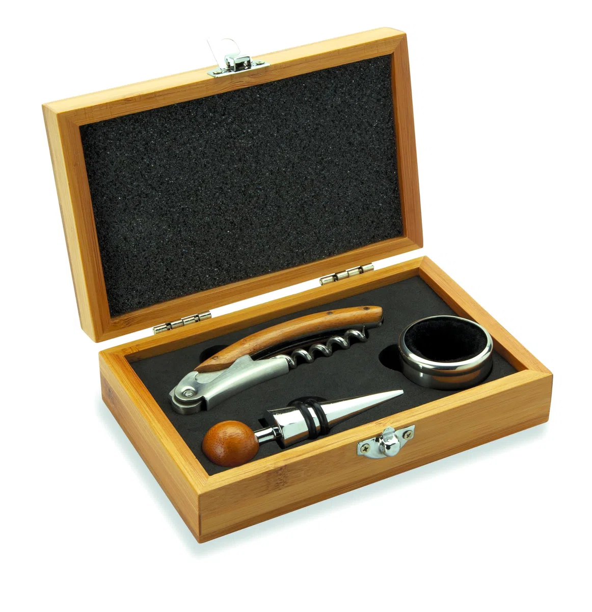 Set di 3 pezzi da vino con coltello da cameriere, tappo per bottiglie e collo di vino, anello antigoccia, in confezione regalo in legno