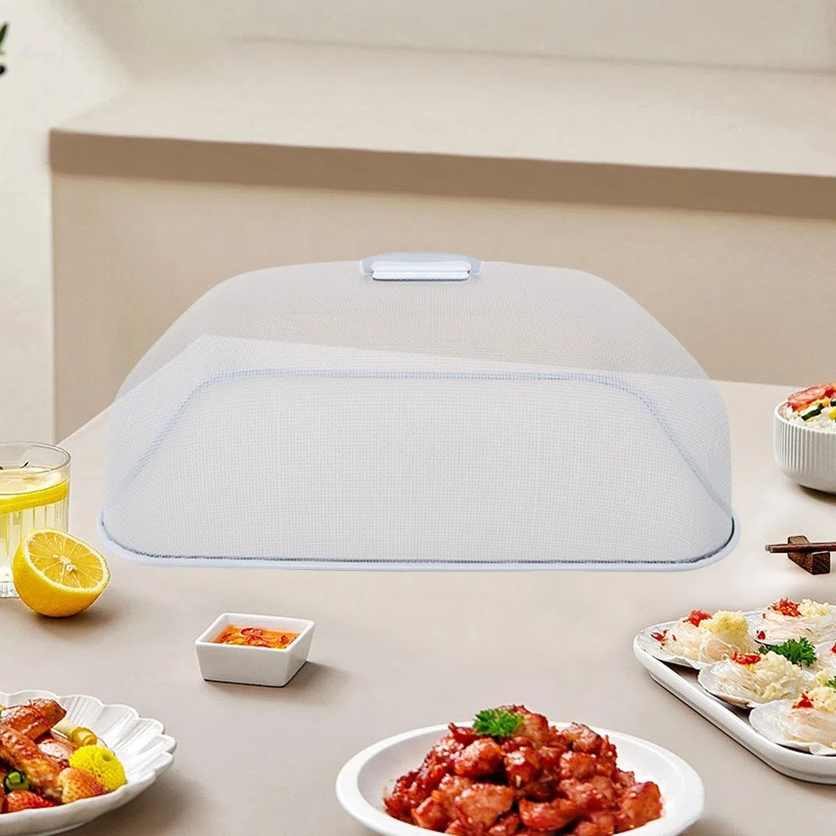 Baoblaze Copertura per Alimenti a Maglia Fine, Rete Copripiatti, Articoli Da Cucina, Tenda Rettangolare per Alimenti, per Riunioni Al Chiuso E All'aperto, Bianco