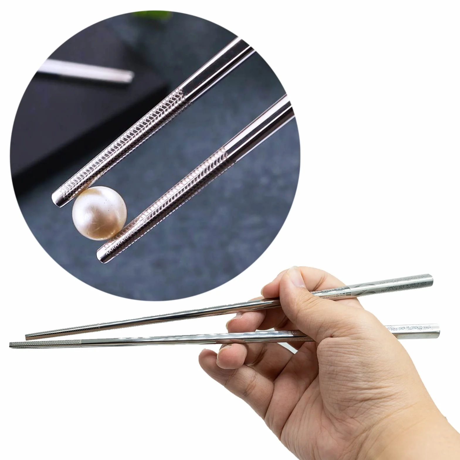 5 Paia Bacchette in Acciaio Inox,Bacchette in Metallo Riutilizzabili,Bacchette Cinesi Set,Bacchette Antiscivolo,Alta Qualità Lavabili in Lavastoviglie,per Natale,Compleanno