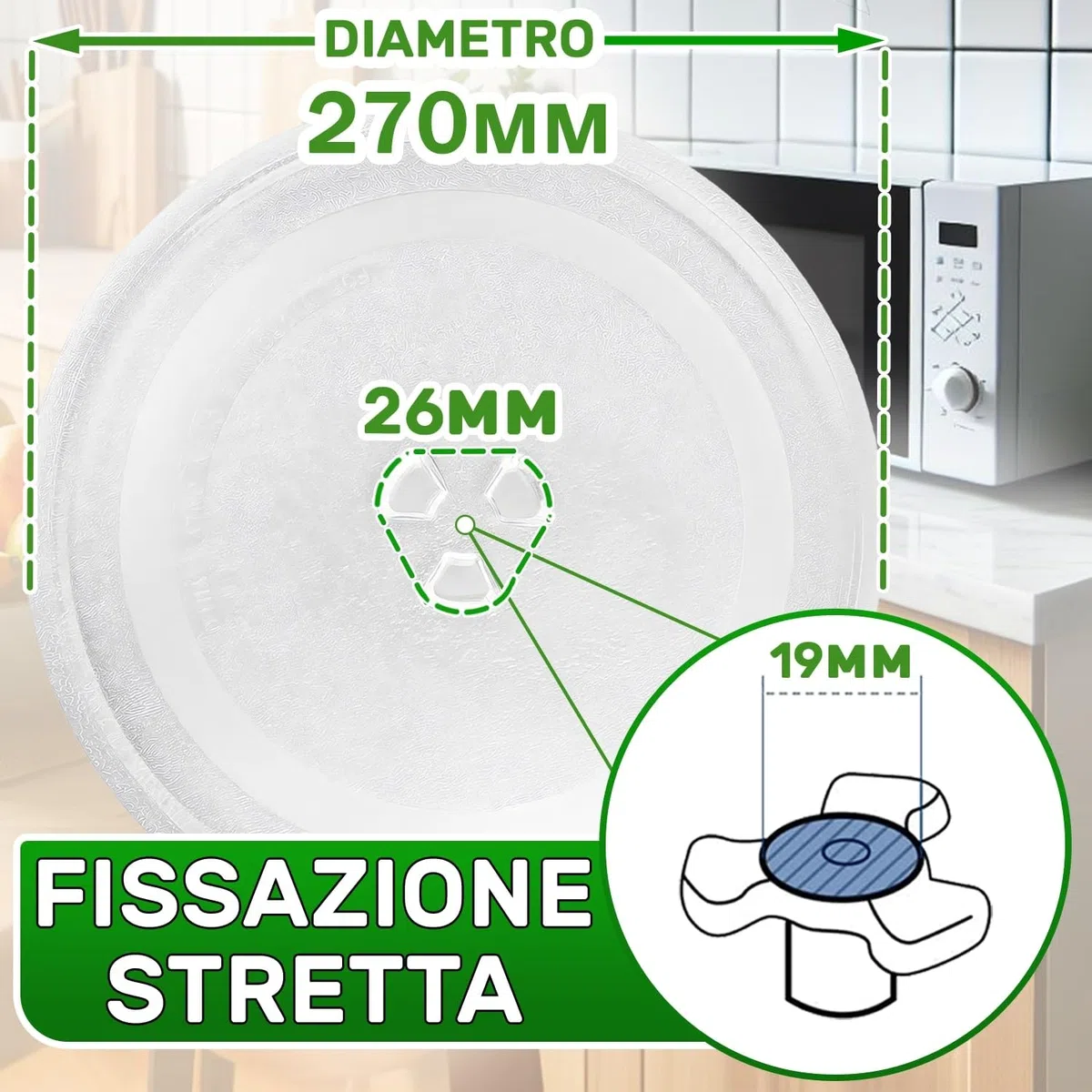 Vetro Piatto Microonde Universale con Diametro Ø 27 cm dotato di 3 Piedini di Fissaggio sulla Base con Codice Originale 297544 per Gorenje 482000100016 per Whirlpool per Indesit - ONIX TECH