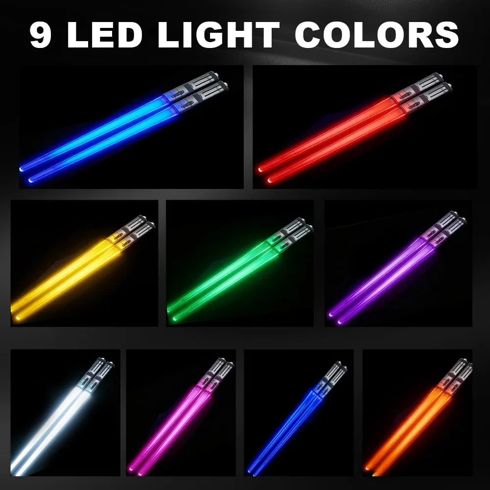9 bacchette luminose, 2 paia di bastoncini Lightsaber, bacchette riutilizzabili con spada luminosa, bacchette a LED luminose, bacchette luminose, per cucina, cena, feste, sushi party