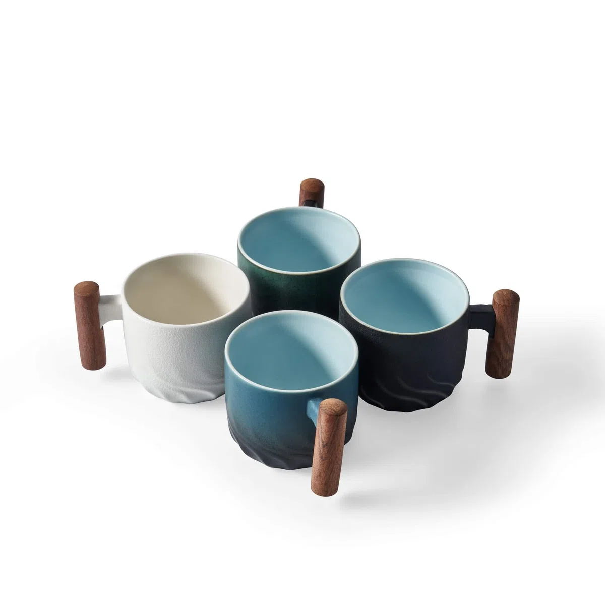 Tazze in ceramica per espresso con manico in legno Tazze per espresso shot Tazze da tè in ceramica Tazze da caffè Demitasse in porcellana per caffè o tè, 60ml (blu, 2)