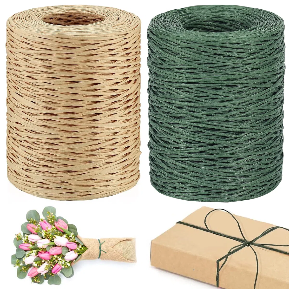 2 x 100 m Filo di Carta, Filo di Carta Rafia, Rafia per Uncinetto Naturale per Matrimonio, Giardinaggio, Tessitura, Artigianato, Fai-da-te