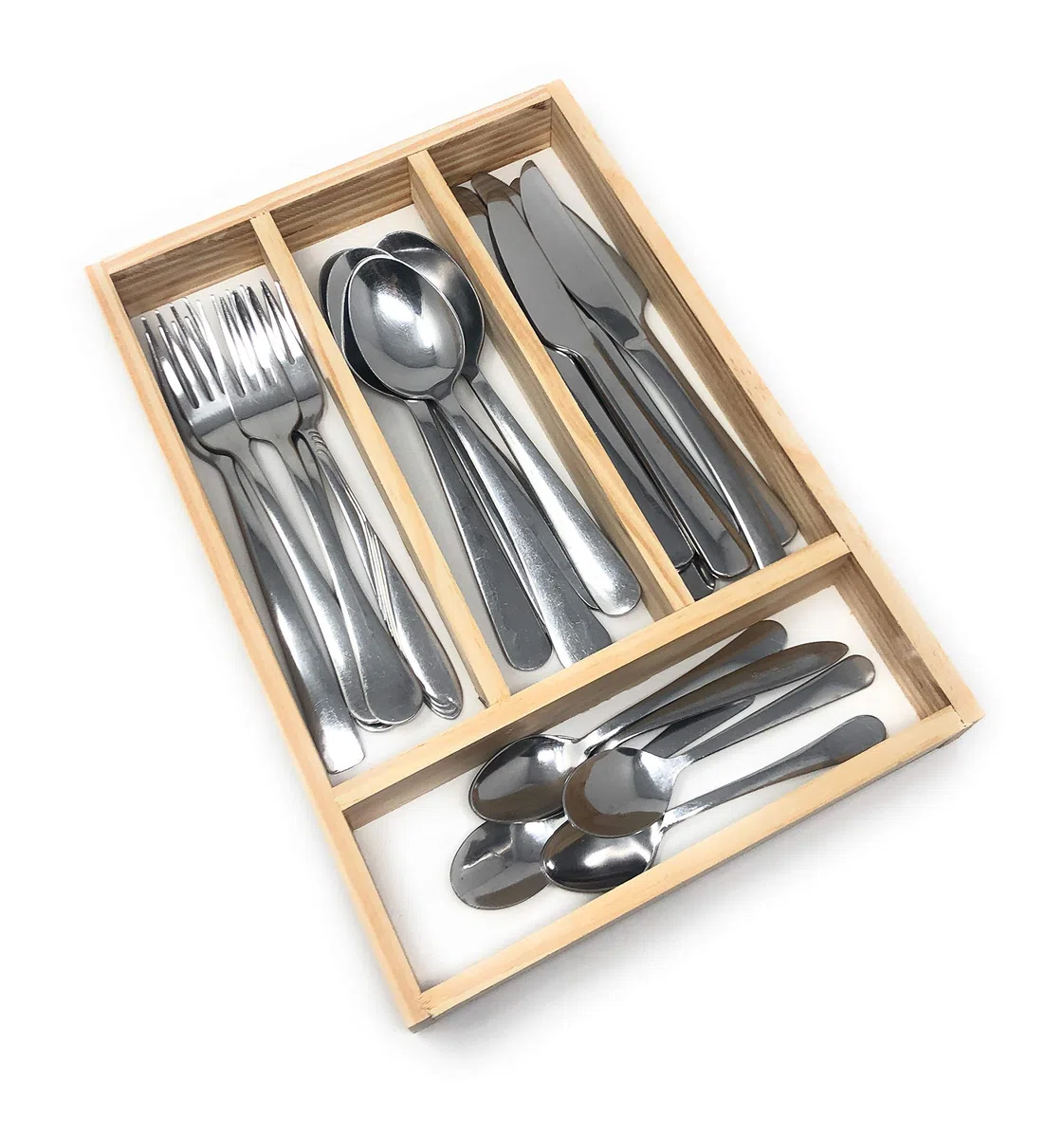 Portaposate Adatto per Cassetto - Organizzatori di Cassetti di Cucina - Vassoio Portaposate Porta-Coltelli e Porta Utensili da Cucina in Legno Naturale - 32 x 22 x 3,5 cm