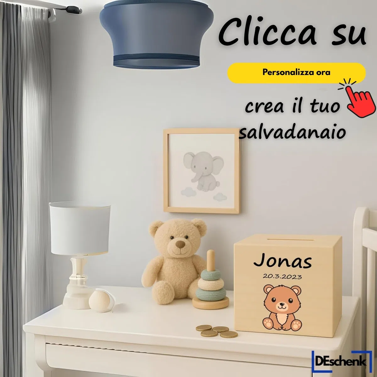 Salvadanaio In Legno Personalizzabile per Banconote E Monete, Con Il Nome Desiderato - Libro Risparmio Soldi Unico - Libretto Risparmio Soldi (Elefante)
