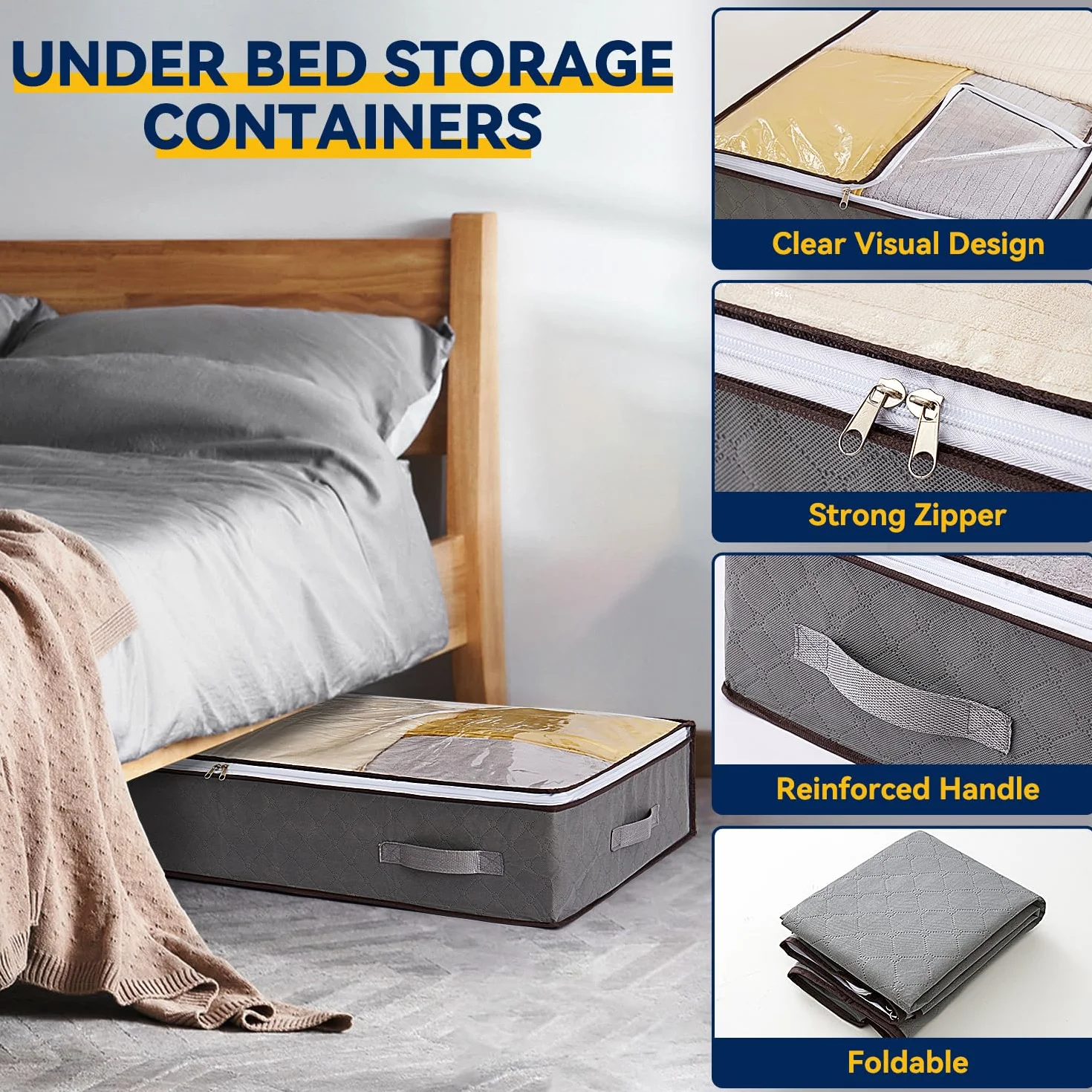 AIOR 2 Pezzi 90L Contenitori Sottoletto Organizzatore letto, Salvaspazio Contenitore Sottoletto Pieghevole con Finestra Trasparente, Organizer per Piumoni, Lenzuola, Vestiti, 100x50x18cm