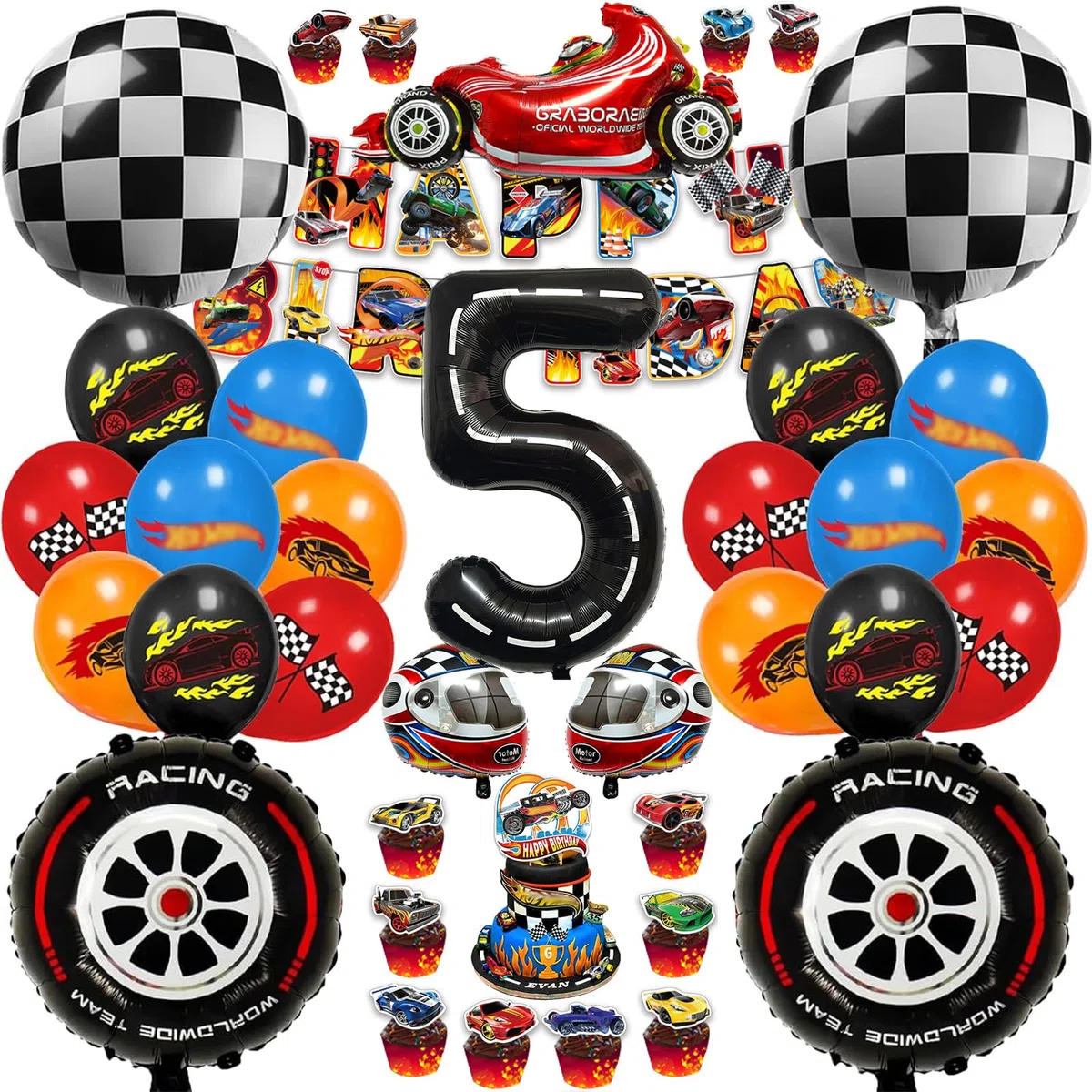 Hot Whels Decorazioni Torta Palloncini Compleanno per Bambini (5 Anni)