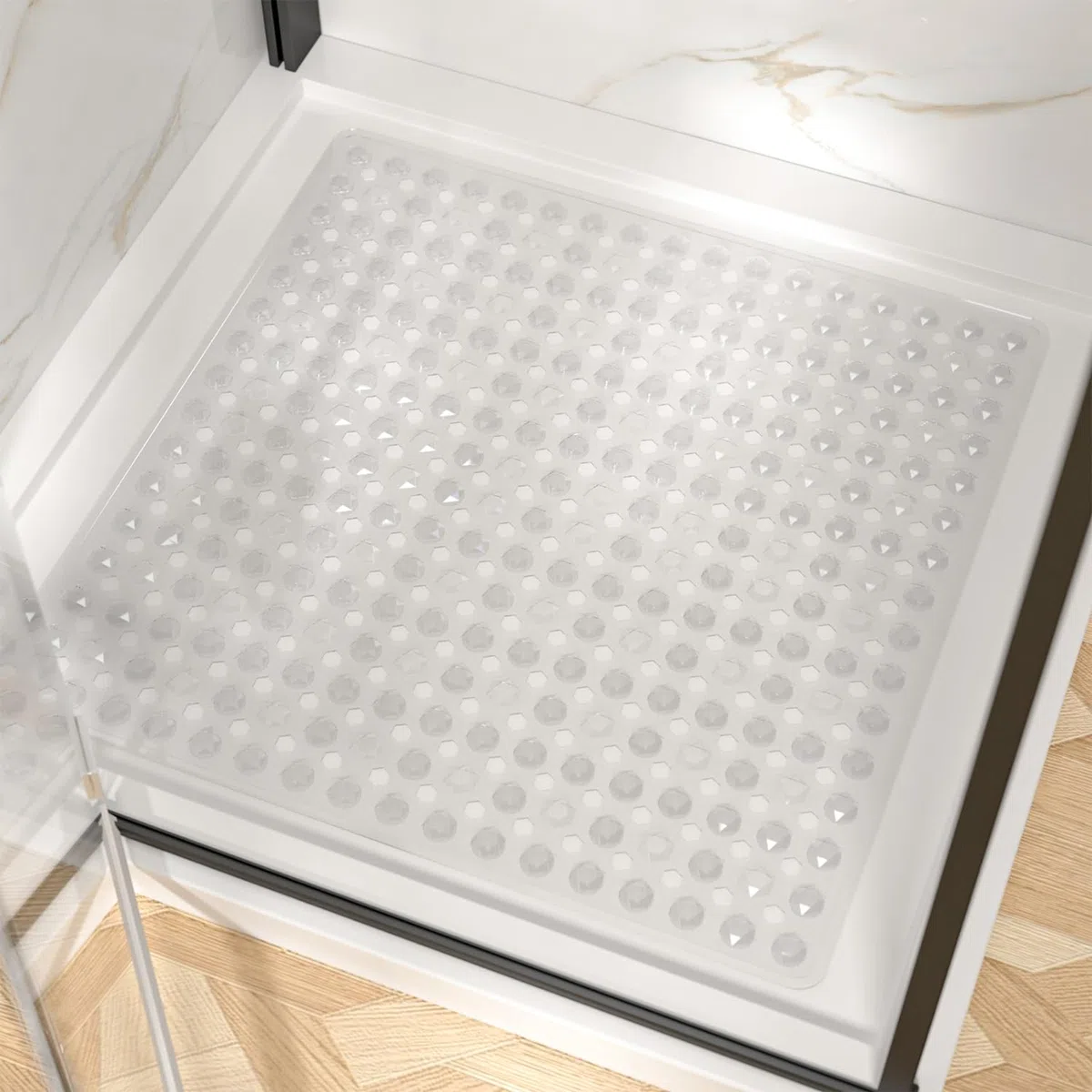 HITSLAM Tappeto Doccia Antiscivolo 60x60cm con Ventose, Tappetino Doccia antiscivolo Lavabile in Lavatrice senza BPA, Tappetino Bagno Resistente alle muffe e lavabile in lavatrice, Trasparente