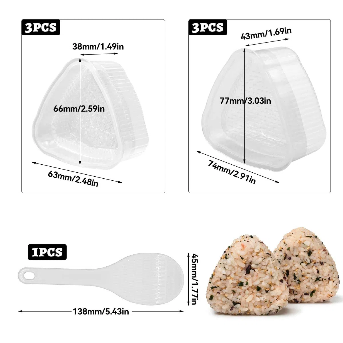 6 Pezzi Stampo Onigiri Triangolo Riutilizzabile con Cucchiaio per Riso per Palline di Riso Sushi Fai Da Te